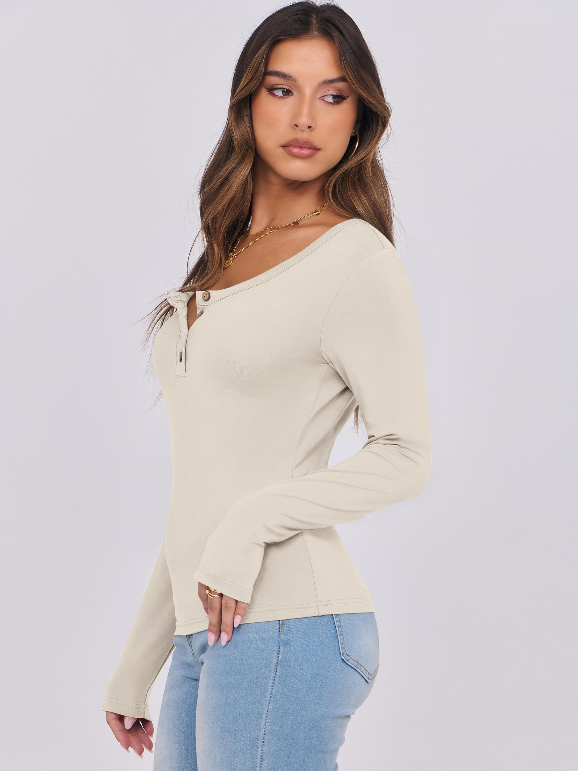 Caracilia Women's Long Sleeve Henley Shirts - Slim Fit Button Down Blouse for Casual Wear | Spring 2025 Fashion Tops | Perfect for Office, Date Night & Everyday Outfits