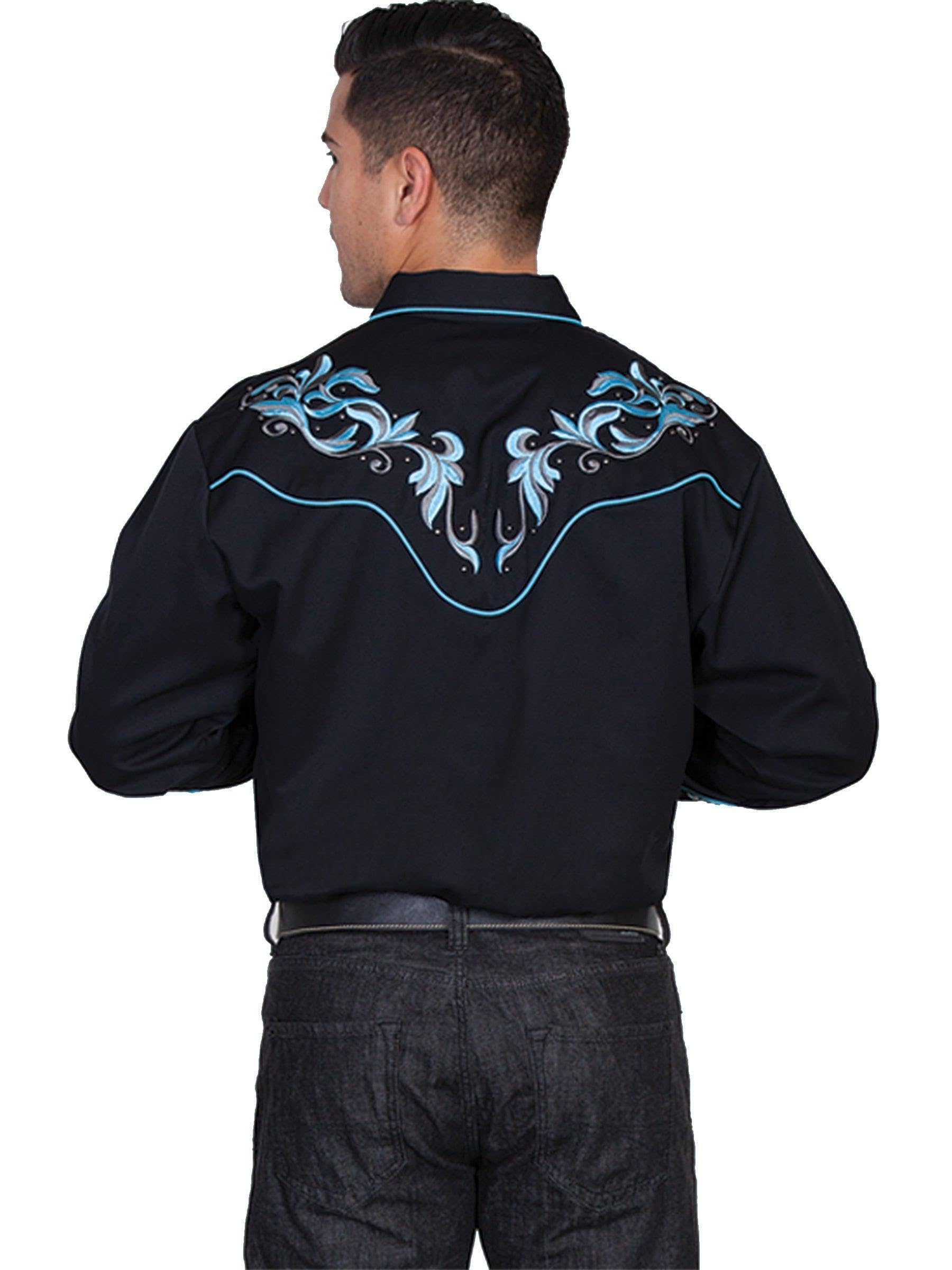 Stylish Scully Black Embroidered Men's Long Sleeve Snap Front Western Shirt P-844 | Perfect for Cowboy Rodeo, Country Music Festivals & Casual Wear