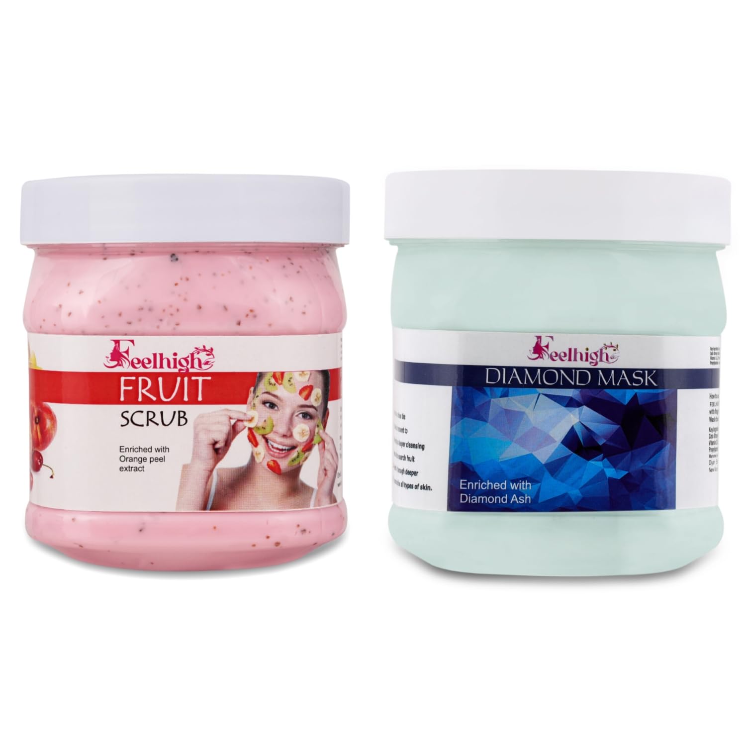 Feelhigh Exfoliating Face & Body Scrub with Diamond Mask Set - Natural Fruit Extract Skincare for Glowing Skin | Perfect for Spa Day & At-Home Self Care Routine