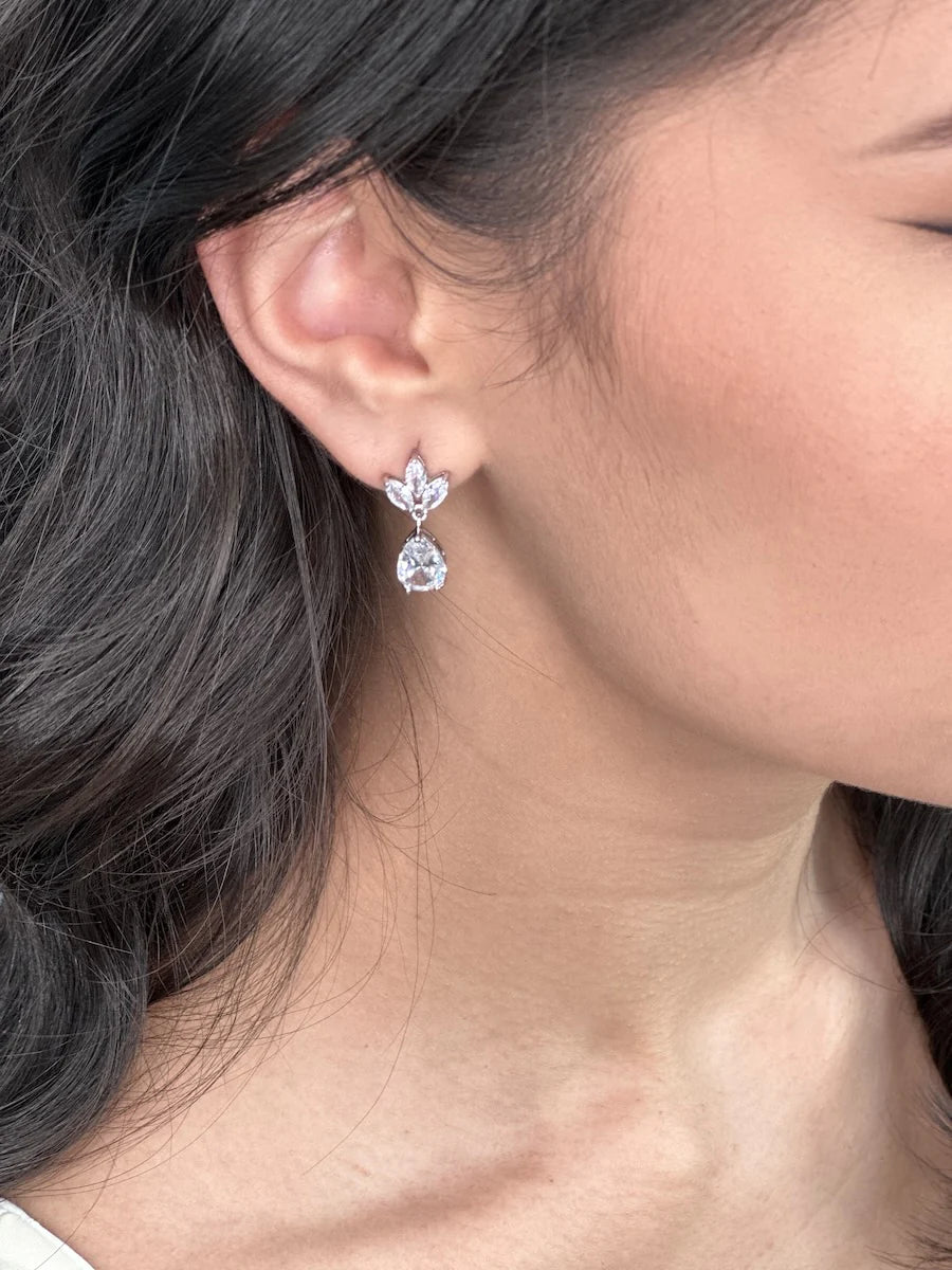 Elegant Crystal Drop Bridal Earrings with Marquise & Pear Cut Stones – Perfect for Weddings, Prom, and Formal Occasions