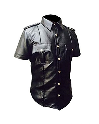 Men's Genuine Sheep Leather Police Uniform Shirt - BLUF Gay Leather Shirt for Men | Premium Lamb Leather for Cosplay, Fetish Wear & Fashion Outfits