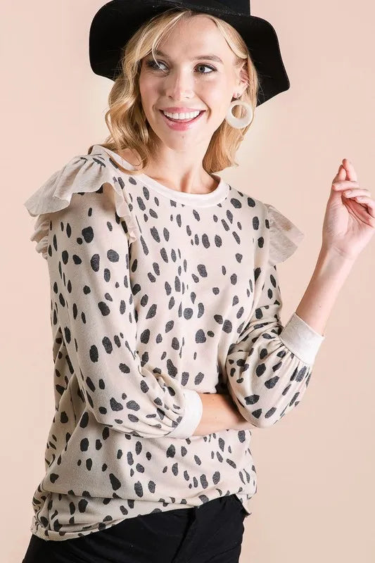 BiBi Dalmatian Print Terry Top with Contrast Band - Stylish Baby Bodysuit for Playdates & Photo Shoots