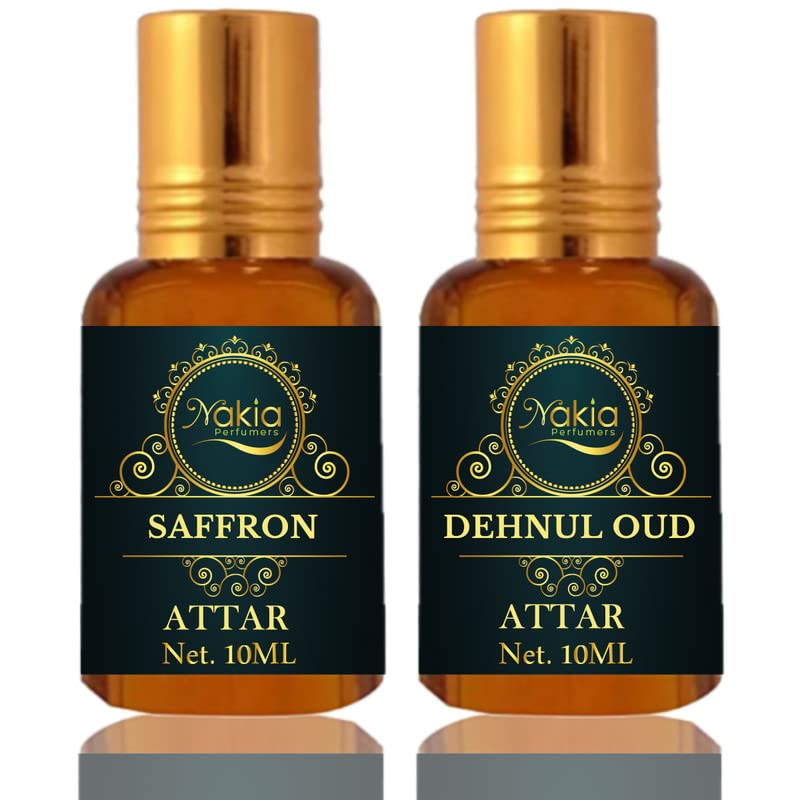Nakia Saffron & Dehnul Oud Attar (10ml x 2) Alcohol-Free Roll-On Perfume Oil for Men & Women - Long-Lasting Fragrance for Daily Wear, Date Nights & Special Occasions