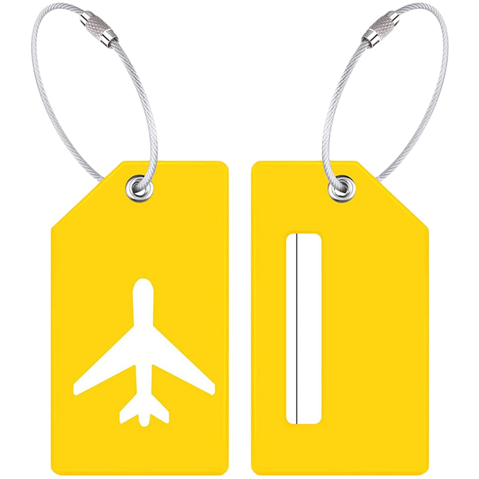Durable Silicone Luggage Tags with Name ID Card - Waterproof Travel Suitcase Tags for Easy Identification (Yellow, 9x5x0.6cm) - Perfect for Airports, Cruise Ships & Business Trips