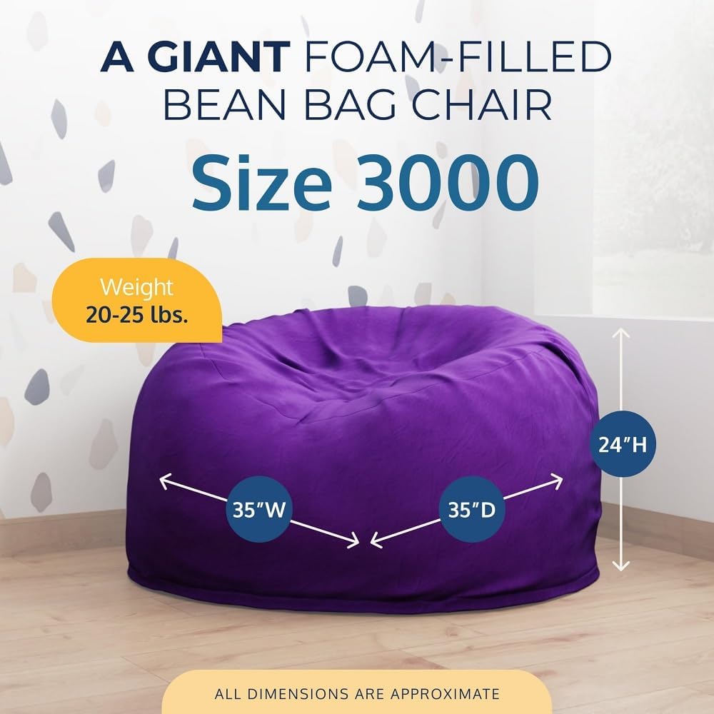 ULTIMATE SACK 3ft Oversized Bean Bag Chair for Adults - Soft Purple Suede Lounge Furniture | Perfect for Living Room, Bedroom, Dorm & Game Room Relaxation