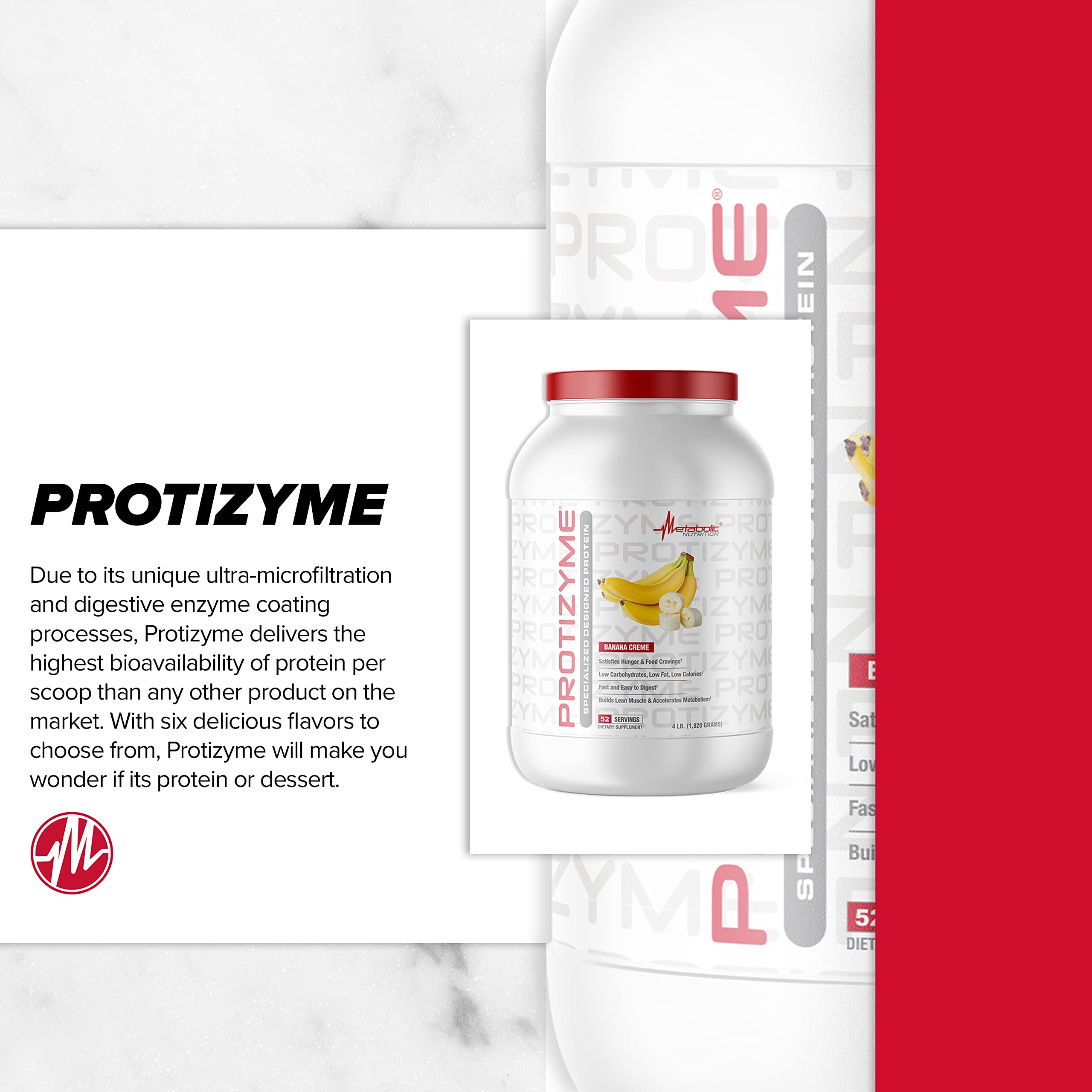 Metabolic Nutrition Protizyme 100% Whey Protein Powder - High Protein, Low Carb & Fat with Digestive Enzymes - 24 Vitamins & Minerals - 4lb (52 Servings) for Muscle Recovery & Post-Workout Nutrition