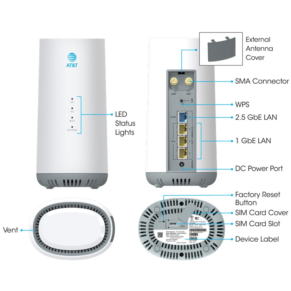 Refurbished AT&T Internet Air 5G Gateway & Hotspot - White | High-Speed Wireless Router for Business | Works with AT&T Business Data Plans | Perfect for Remote Work, Small Offices & Mobile Connectivity