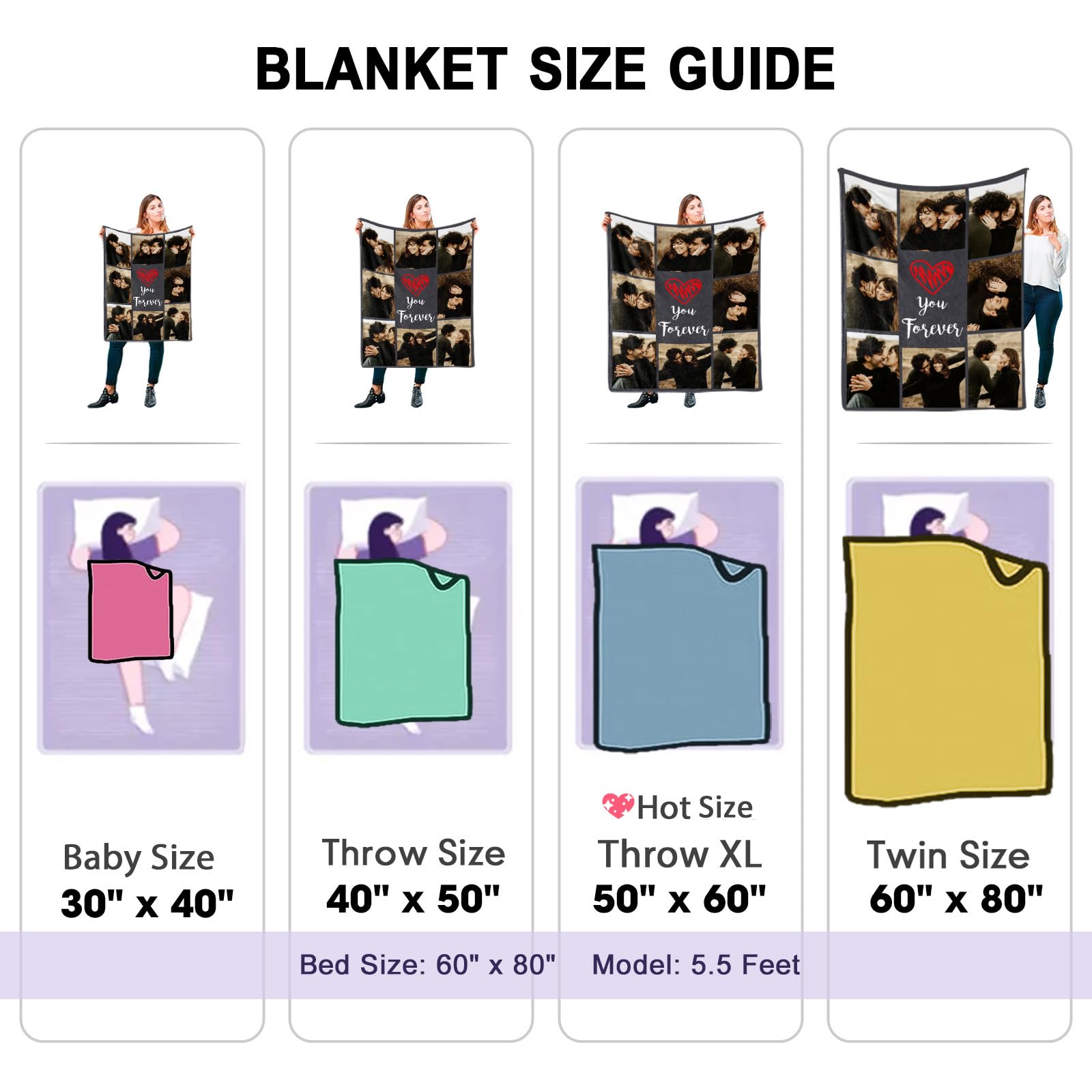 Personalized Photo Blanket for Couples - Custom Picture Blanket Gift for Boyfriend, Girlfriend, Wife & Husband | Anniversary, Valentine's Day & Christmas Gift Idea | Cozy Home Decor for Couples & Family