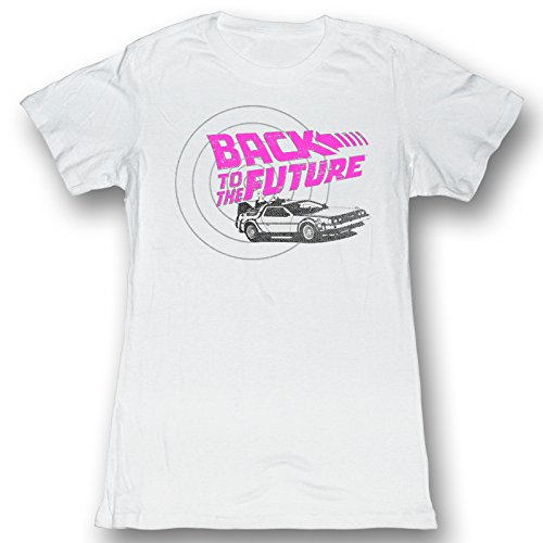 Back To The Future Women's Checkers Graphic T-Shirt - White Cotton Vintage Movie Tee for Casual Wear & 80s Theme Parties