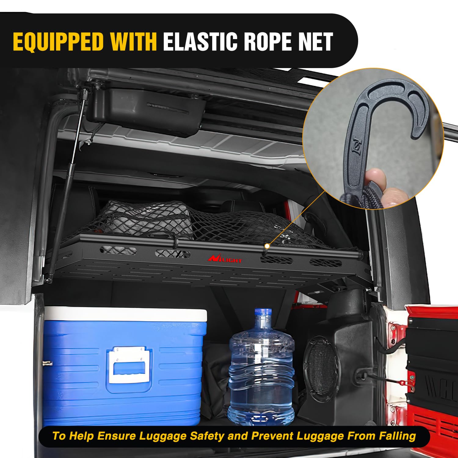 Nilight Interior Storage Rear Trunk Cargo Rack Basket Tray for 2007-2025 Jeep Wrangler JK JKU & JL JLU Unlimited 4-Door Hardtops - Heavy Duty Luggage Carrier Organizer for SUV Off-Road Camping Travel Accessories