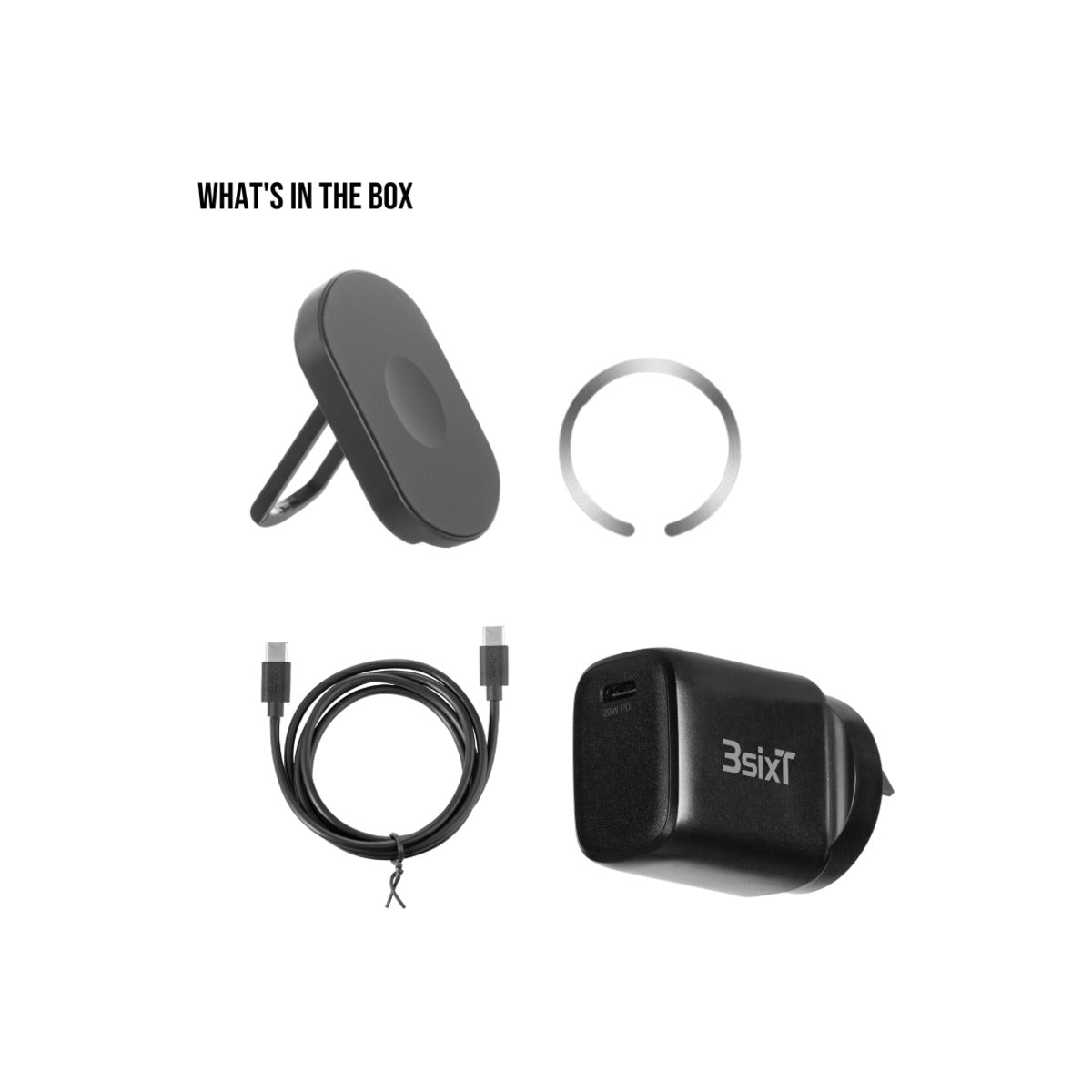 3sixT All-in-One MagSafe Charger with 20W Fast Wall Charger - Black | Wireless Charging Stand for iPhone 12/13/14/15, Perfect for Home, Office & Travel