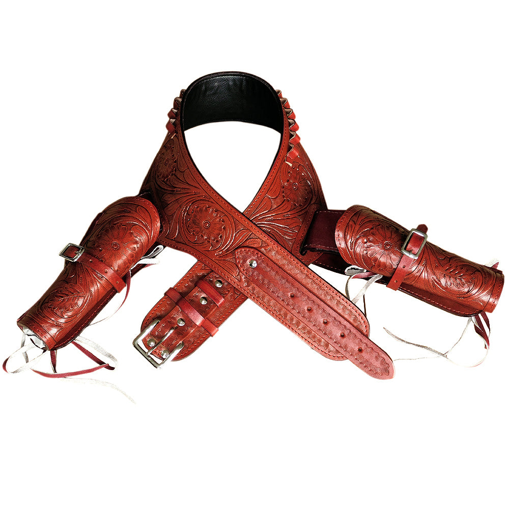 46 Inch Hilason Double Caliber 44/45 Leather Western Cowboy Gun Holster Rig - Perfect for Cowboy Action Shooting, Reenactments & Western Style Outfits