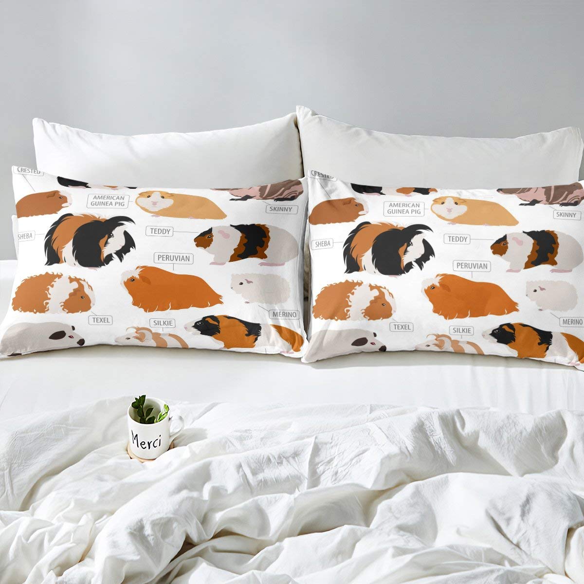 Erosebridal Guinea Pig Duvet Cover Set - Infographic Rodent Design 3-Piece Bedding with 2 Pillow Shams, King Size Brown Ginger - Perfect for Pet Lovers' Bedroom Decor & Cozy Rodent-Themed Home Styling