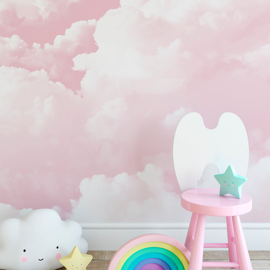 Pink Sky & 3D Clouds Wall Mural CCM141 - Stunning 3D Cloud Wallpaper for Bedroom, Nursery & Living Room Decor - Perfect for Kids Room, Home Theater & Creative Spaces