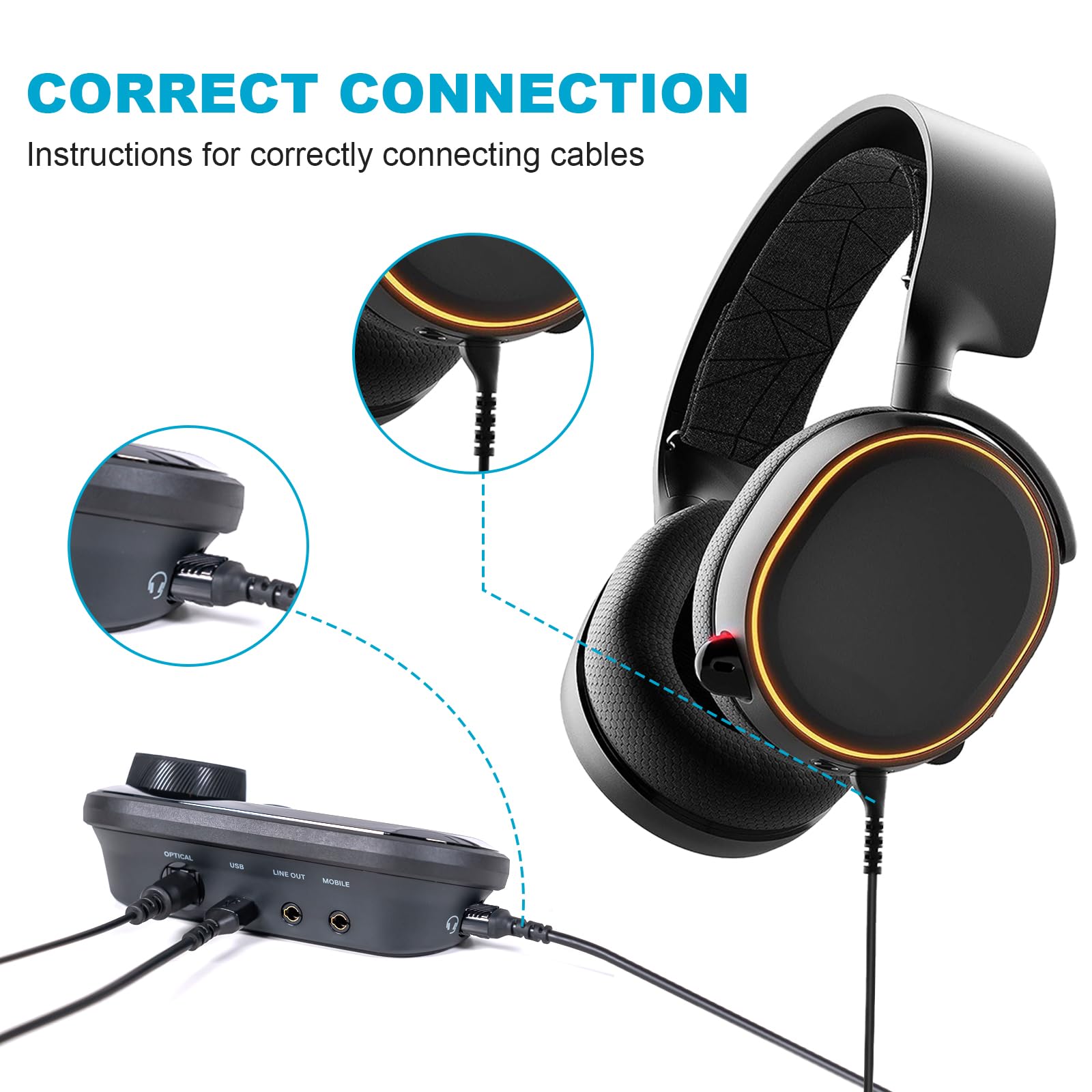 SteelSeries Arctis 5 Replacement Audio Cable - Compatible with Arctis 3/5/7/Pro/Prime Gaming Headsets - 5ft Durable Braided Cord for PC, PS4, PS5, Xbox - Perfect for Gaming, Streaming & Online Meetings