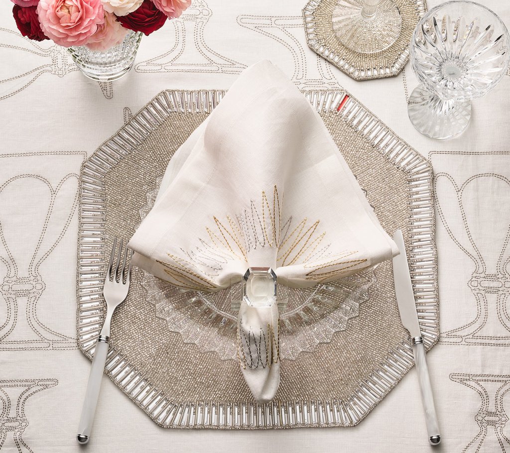 Premium Massena Napkin Set - 4-Piece White, Gold & Silver Luxury Dinner Napkins in Elegant Gift Box | Perfect for Weddings, Parties & Fine Dining