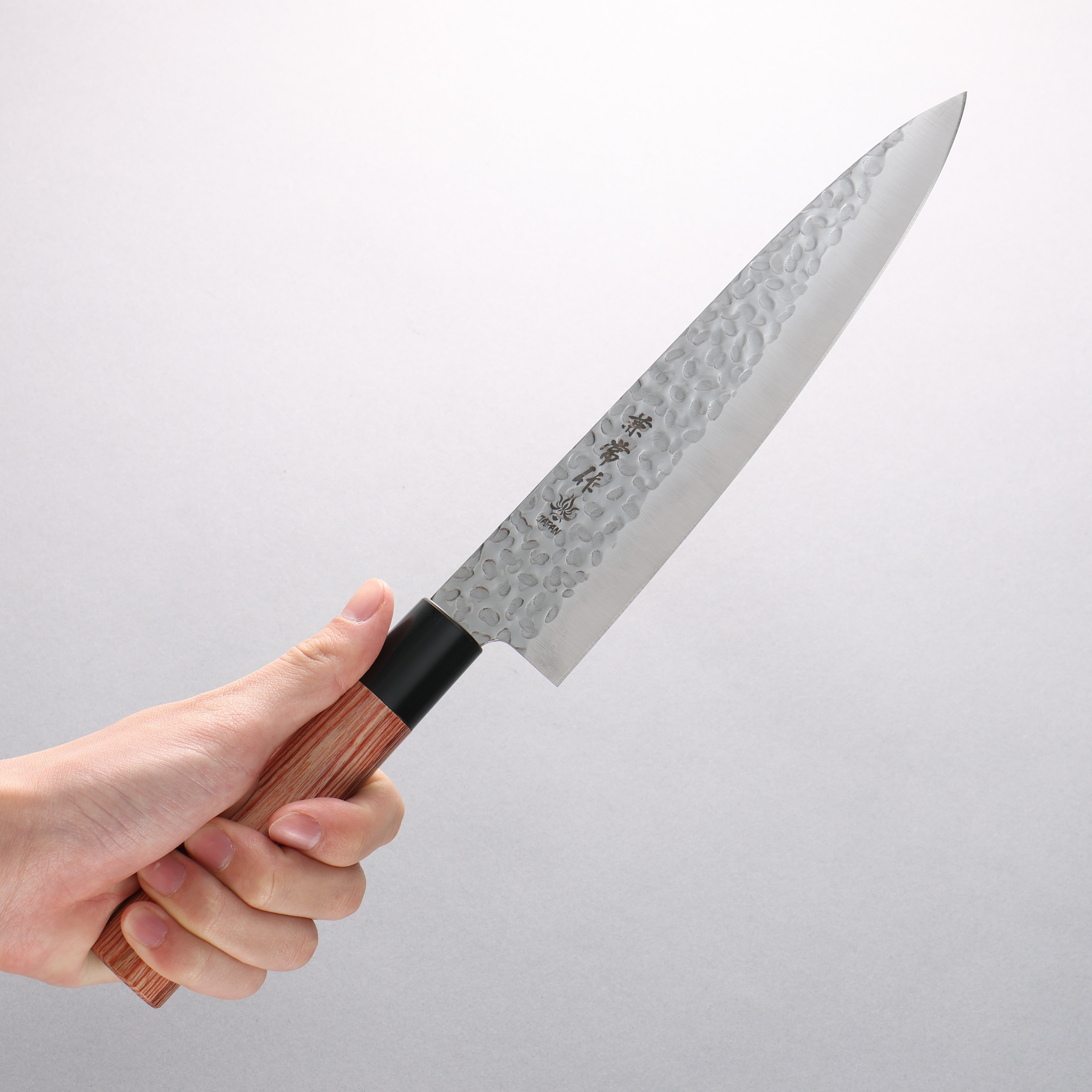 Kanetsune DSR 1K6 Hammered Gyuto 210mm Japanese Chef Knife - Red Pakka Wood Handle - High Carbon Steel Blade - Professional Kitchen Knife for Slicing, Dicing & Chopping Vegetables, Meat & Fish