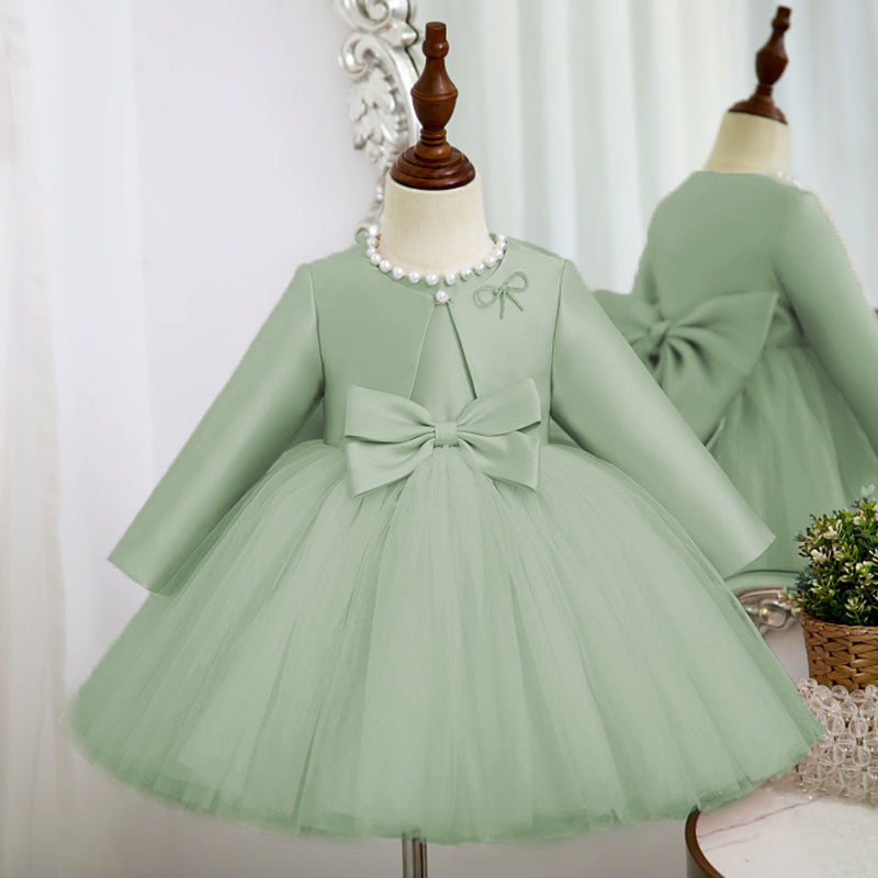 Elegant Satin & Tulle A-Line Flower Girl Dress with Beaded Bow - Perfect for Weddings, Pageants & Special Occasions