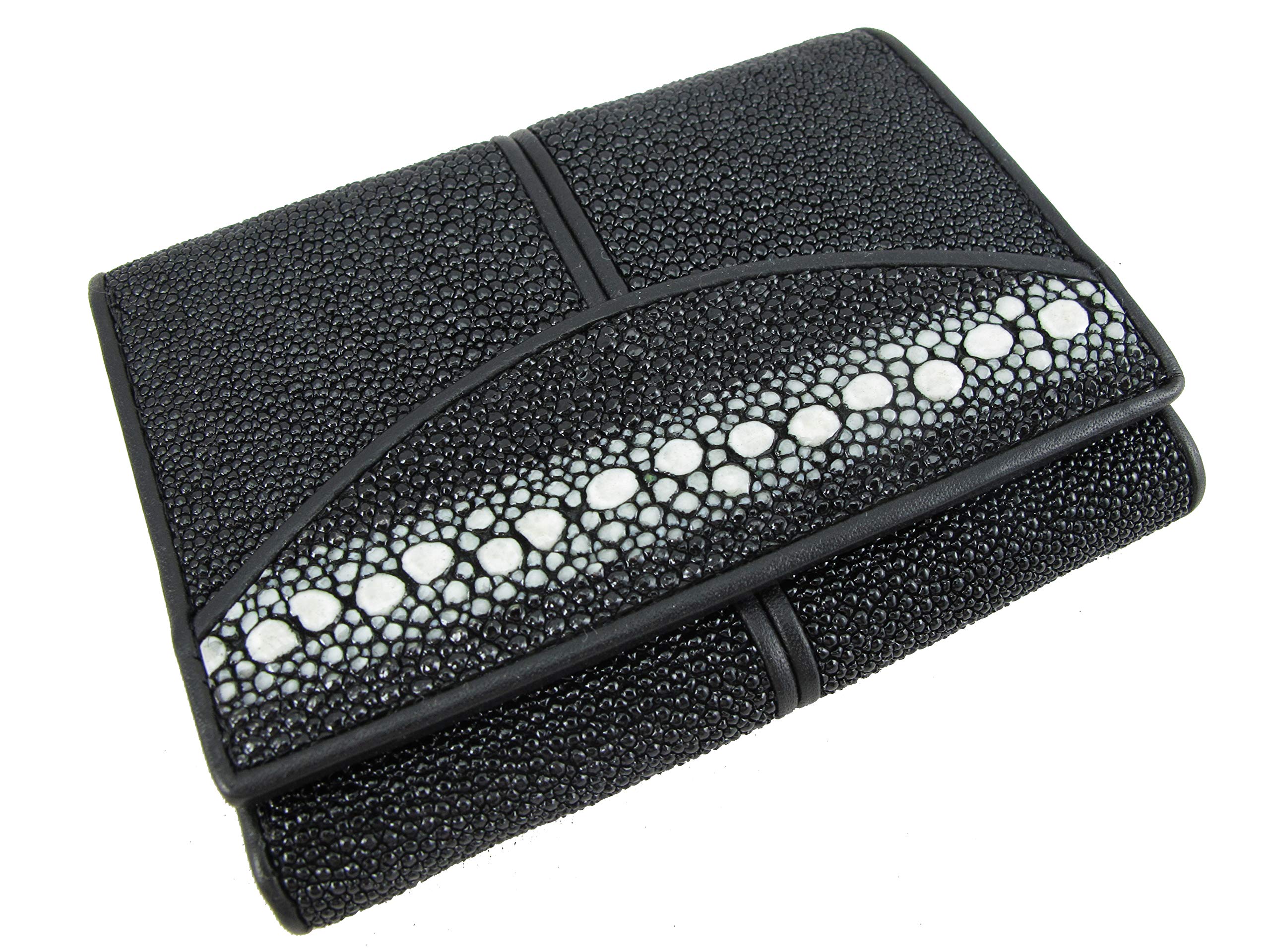 Genuine Row Diamond Stingray Skin Leather Trifold Wallet for Men - Black Luxury Slim RFID Blocking Wallet - Perfect for Business, Travel & Everyday Use