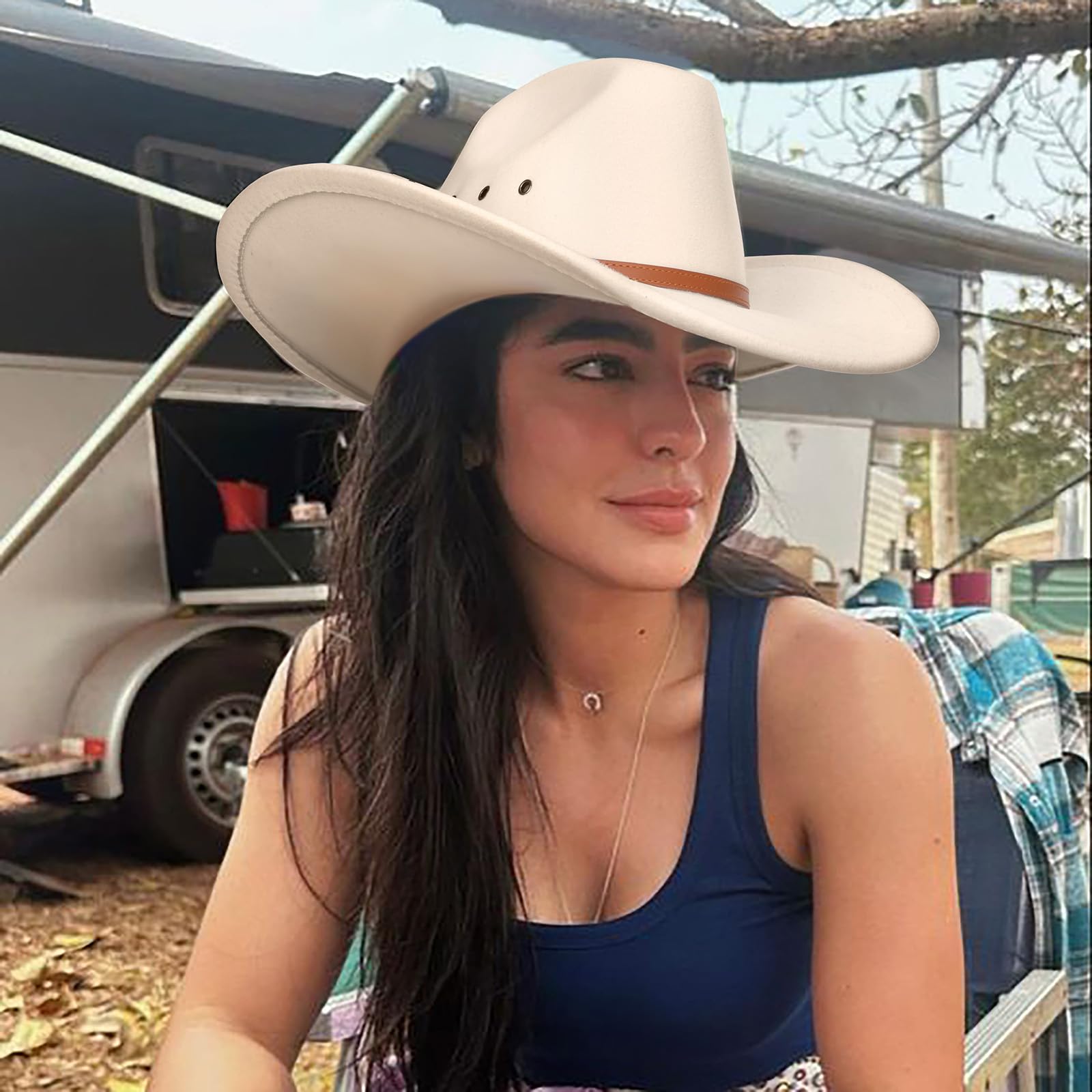 DRESHOW Western Cowboy Hat for Women & Men - Felt Cowboy & Cowgirl Hat with Wide Brim & Belt Buckle - Retro Unisex Fedora for Rodeo, Country Music Festivals & Outdoor Adventures