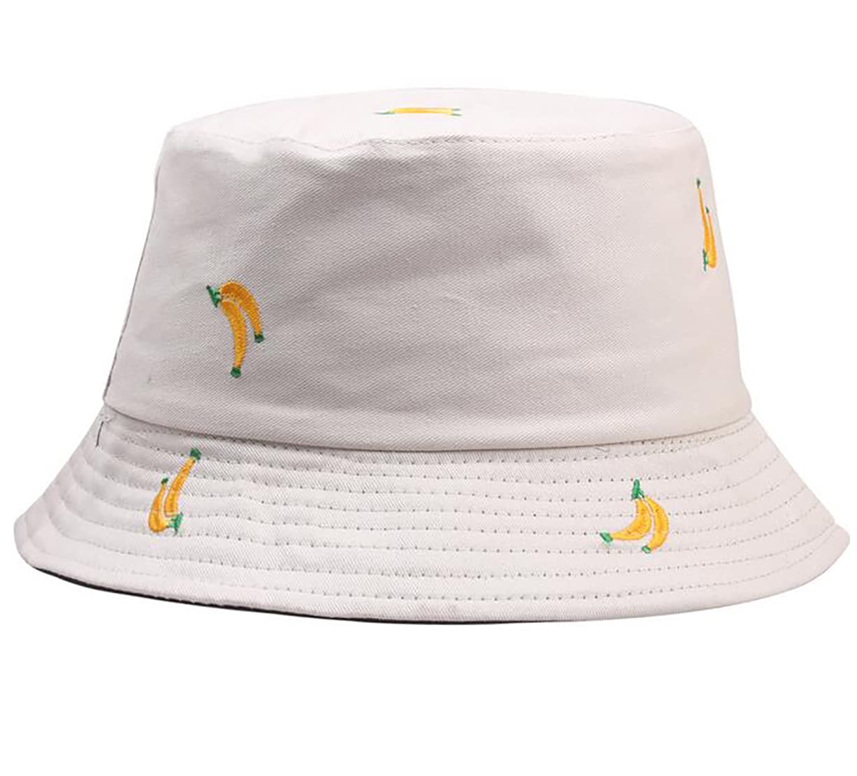 Stylish Double-Sided Cotton Embroidered Banana Beach Hat - UPF Sun Protection Fisherman Cap for Women & Men - Perfect for Summer Vacations, Pool Parties and Outdoor Activities
