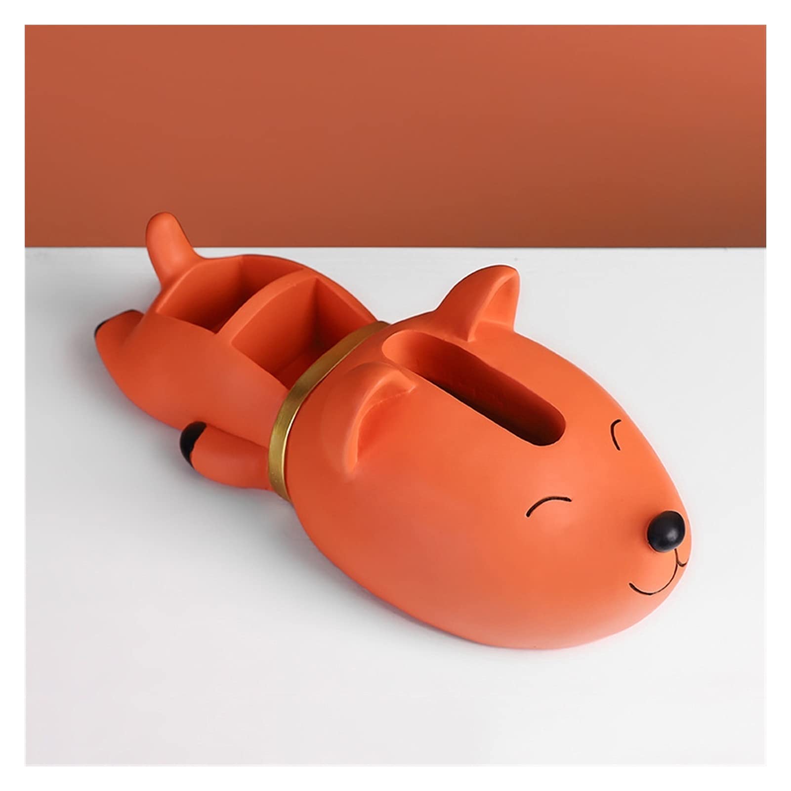 YEKITO Dog-Shaped Tissue Box Holder - Cute Resin Animal Model for Remote Control Storage & Home Decor - Perfect for Desktop, Living Room, Bedroom, Office (Orange)