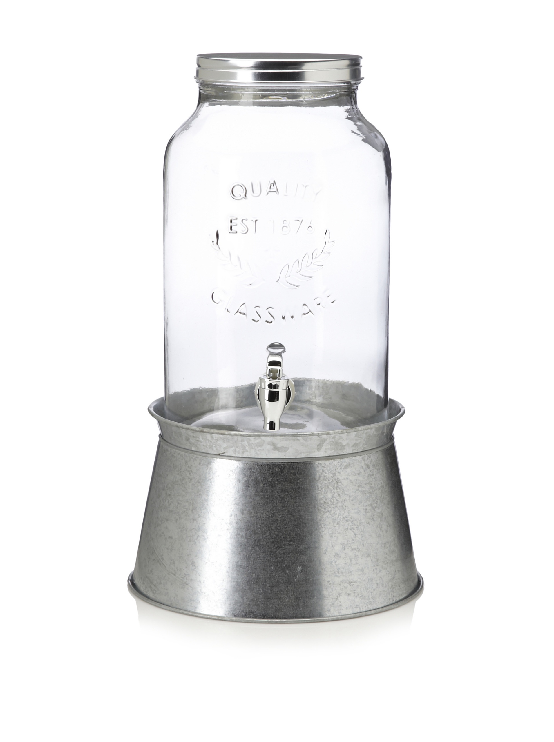 1.5 Gallon Clear Beverage Dispenser with Galvanized Base - Large Drink Dispenser for Parties, BBQs & Outdoor Events - Home Essentials & Beyond