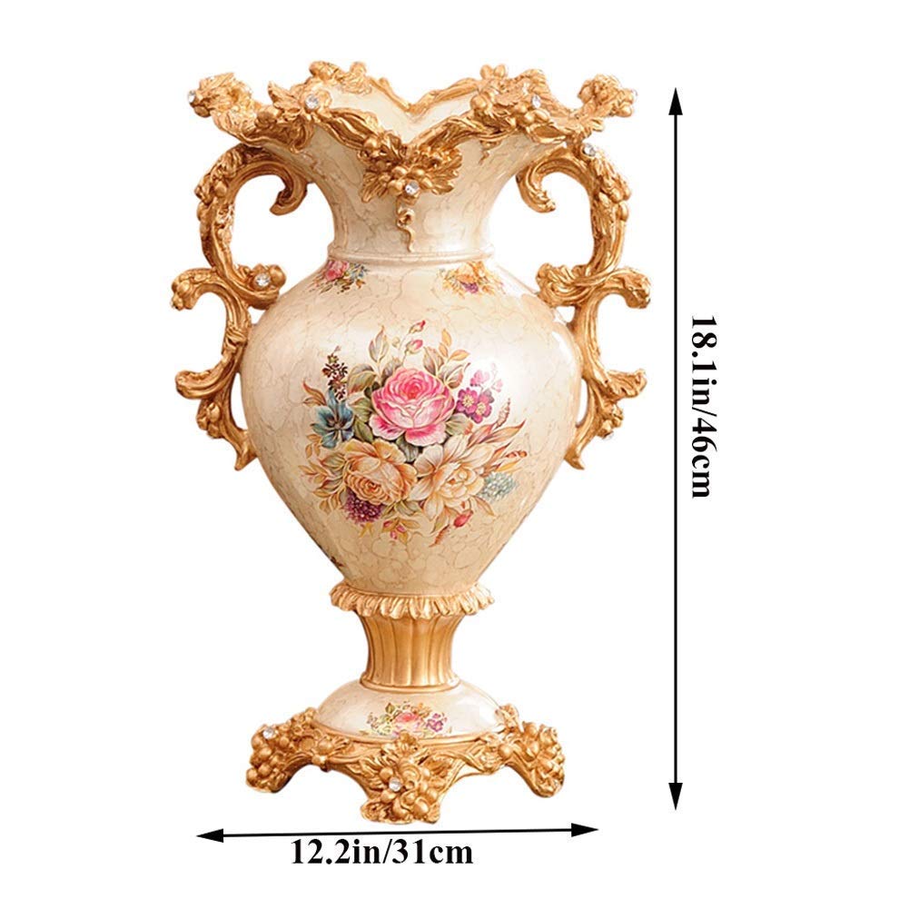 Hand-Painted European-Style Retro Resin Large Flower Vase - 12.2×18.1 Inch Tall Decorative Vase for Living Room, Dining Table, Bedroom, Office & Hotel Decor | Perfect Centerpiece for Weddings, Parties & Home Interior Design