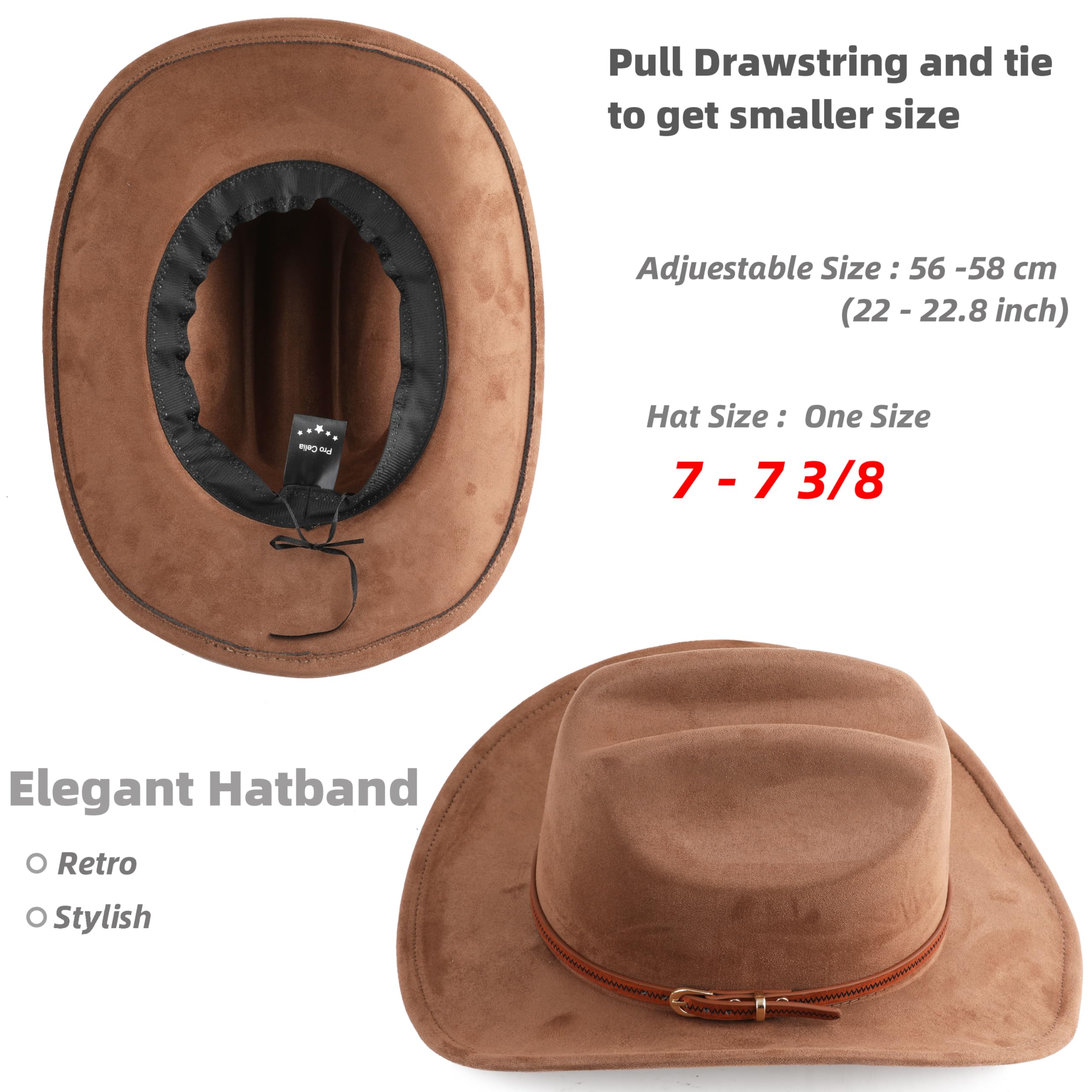 Stylish Cowboy Hat for Women & Men - Wide Brim Western Cowgirl Hat for Rodeo, Country Music Festivals & Outdoor Adventures