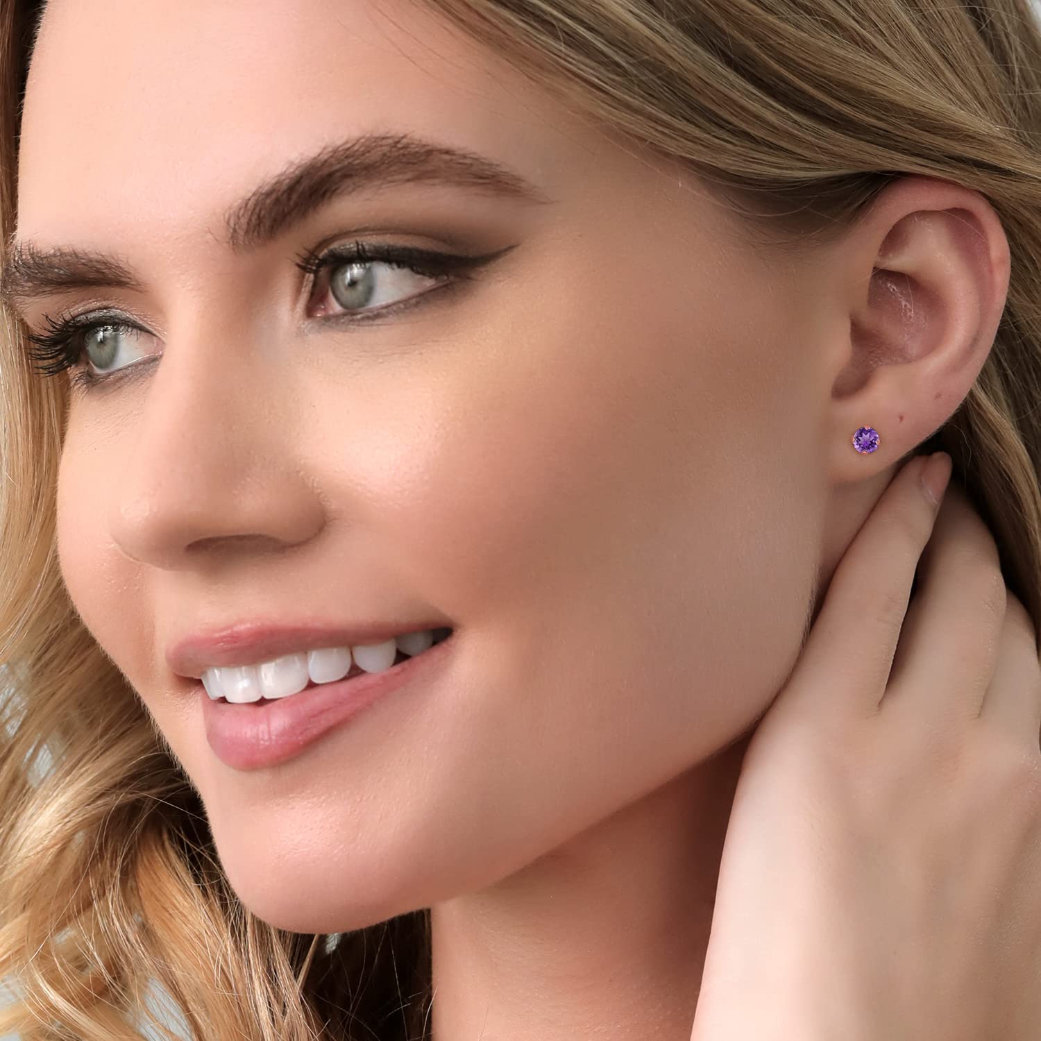10K Rose Gold Purple Amethyst Stud Earrings for Women & Men - 0.90 CTTW Round 5MM Gemstone Birthstone Jewelry | Perfect Gift for Birthday, Anniversary & Valentine's Day