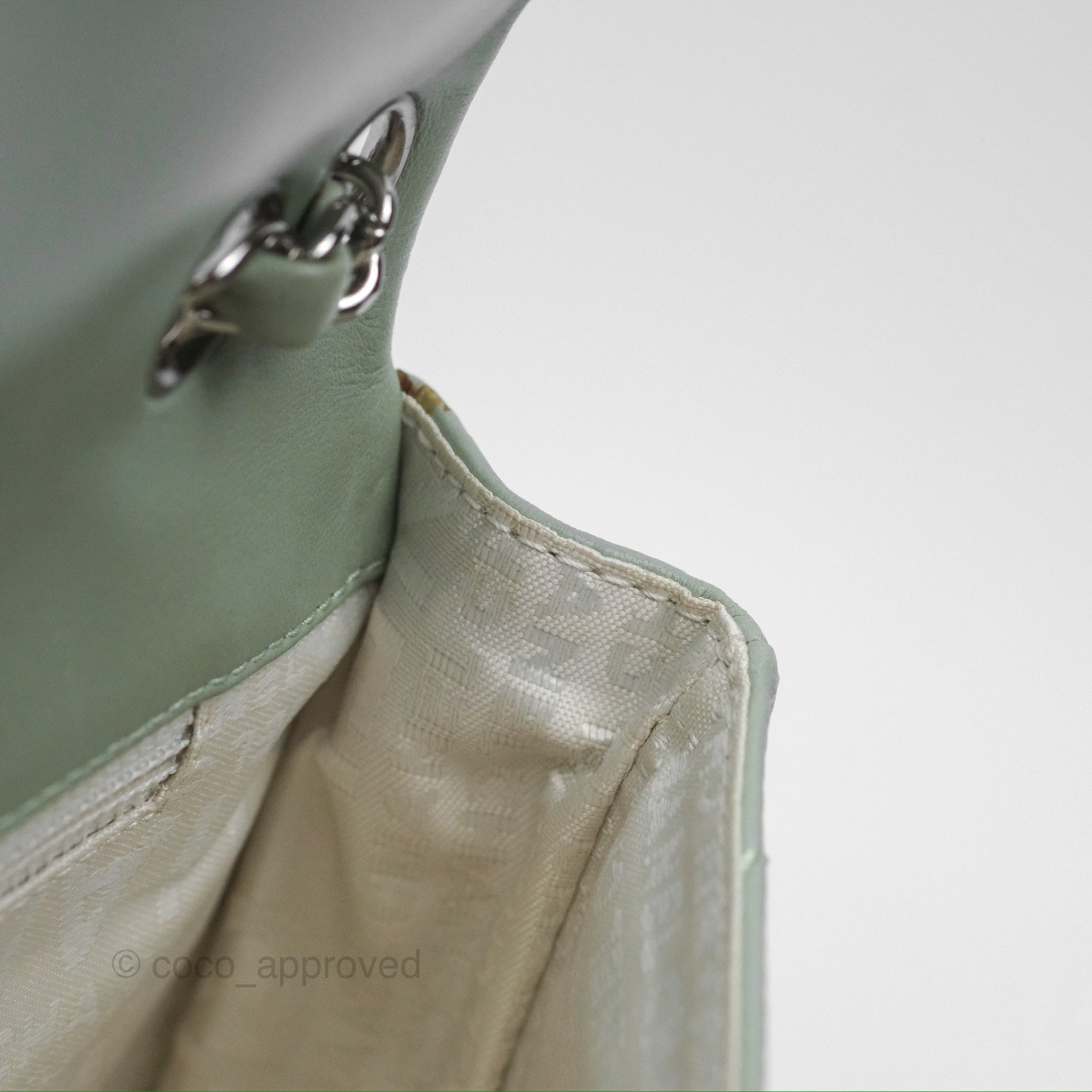 Chanel CC East West Flap Bag Genuine Lambskin Leather Mint Green with Silver Hardware - Luxury Crossbody Purse for Women, Perfect for Date Night & Special Occasions