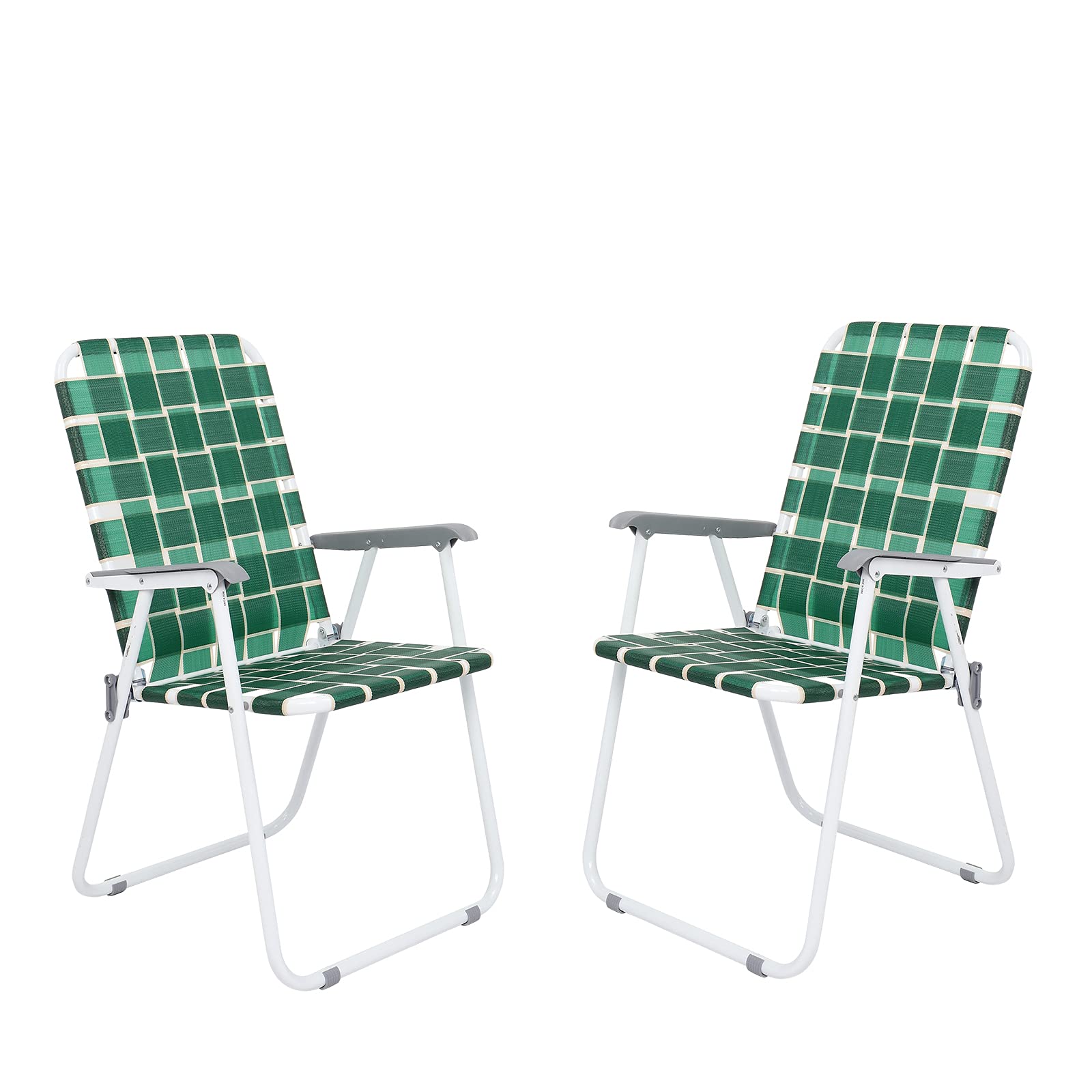 2-Pack Lightweight Folding Beach Chairs - 265lbs Capacity Steel Frame Portable Outdoor Chairs for Patio, Lawn, Pool, Camping & Beach (Dark Green) - Perfect for Backyard Relaxation, Picnics & Summer Travel