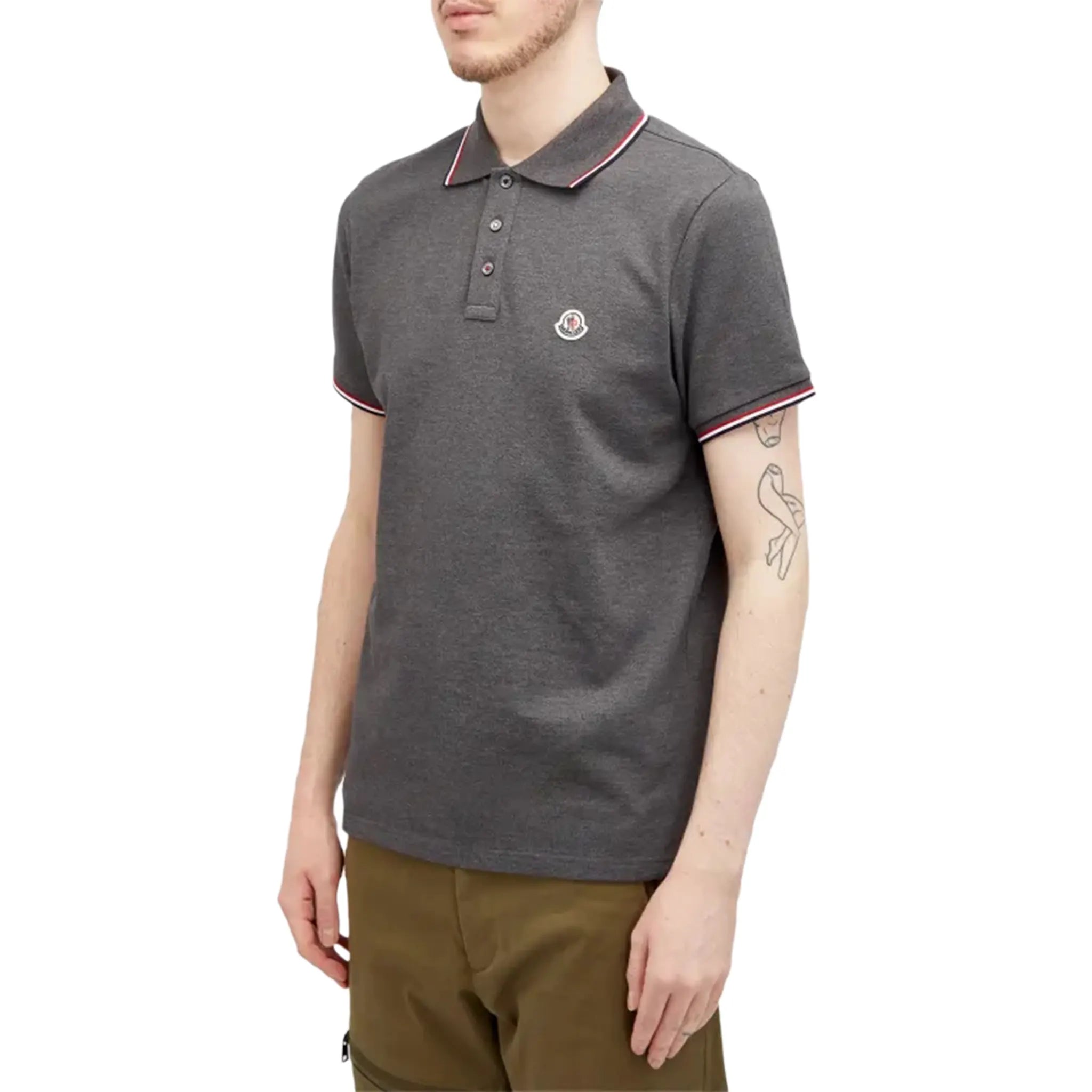 Moncler Men's Dark Grey Polo Shirt - Premium Cotton Short Sleeve Casual Shirt for Business & Weekend Wear
