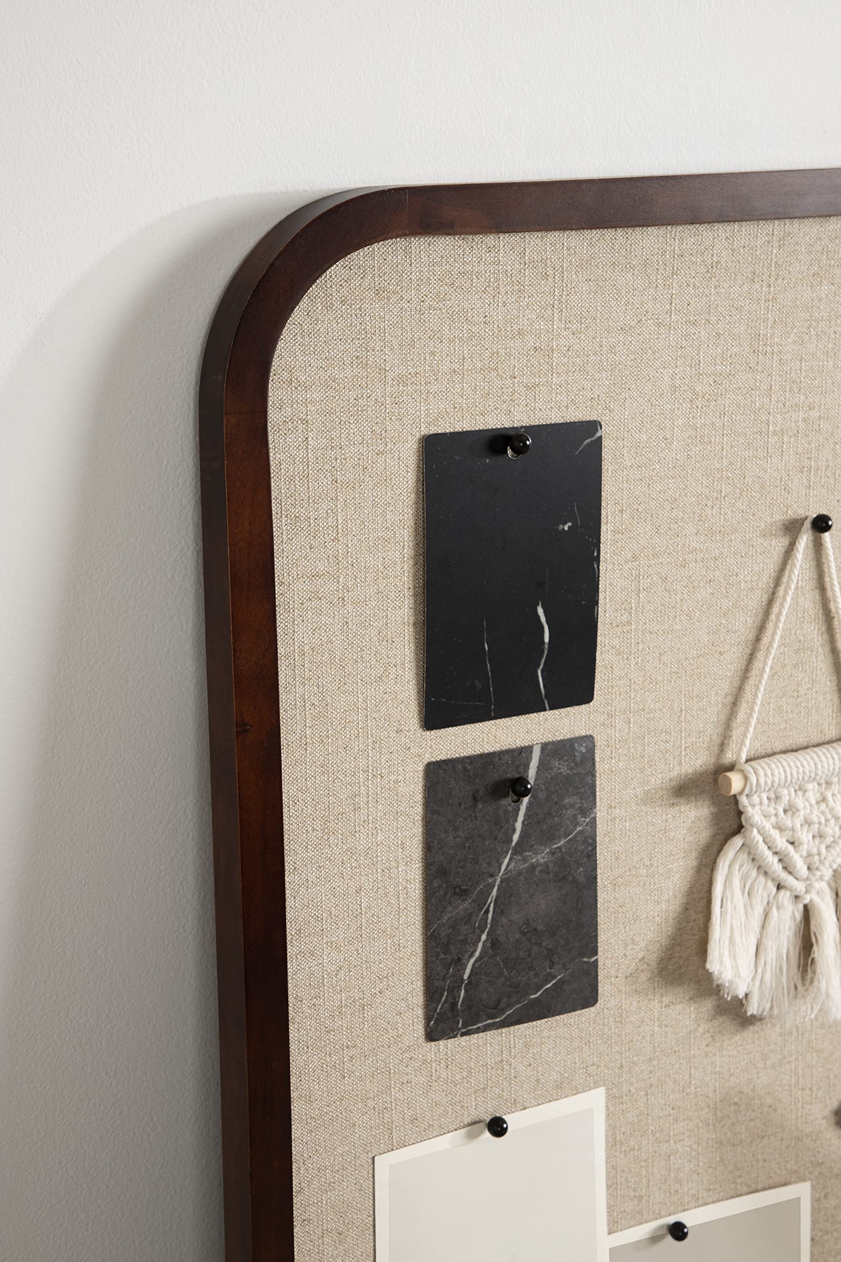 Kate and Laurel Hutton Transitional Pinboard - 20 x 30 Walnut Brown Fabric Bulletin Board with Radius Rectangle Frame | Wall Organizer for Home Office, Dorm Room & Classroom Decor