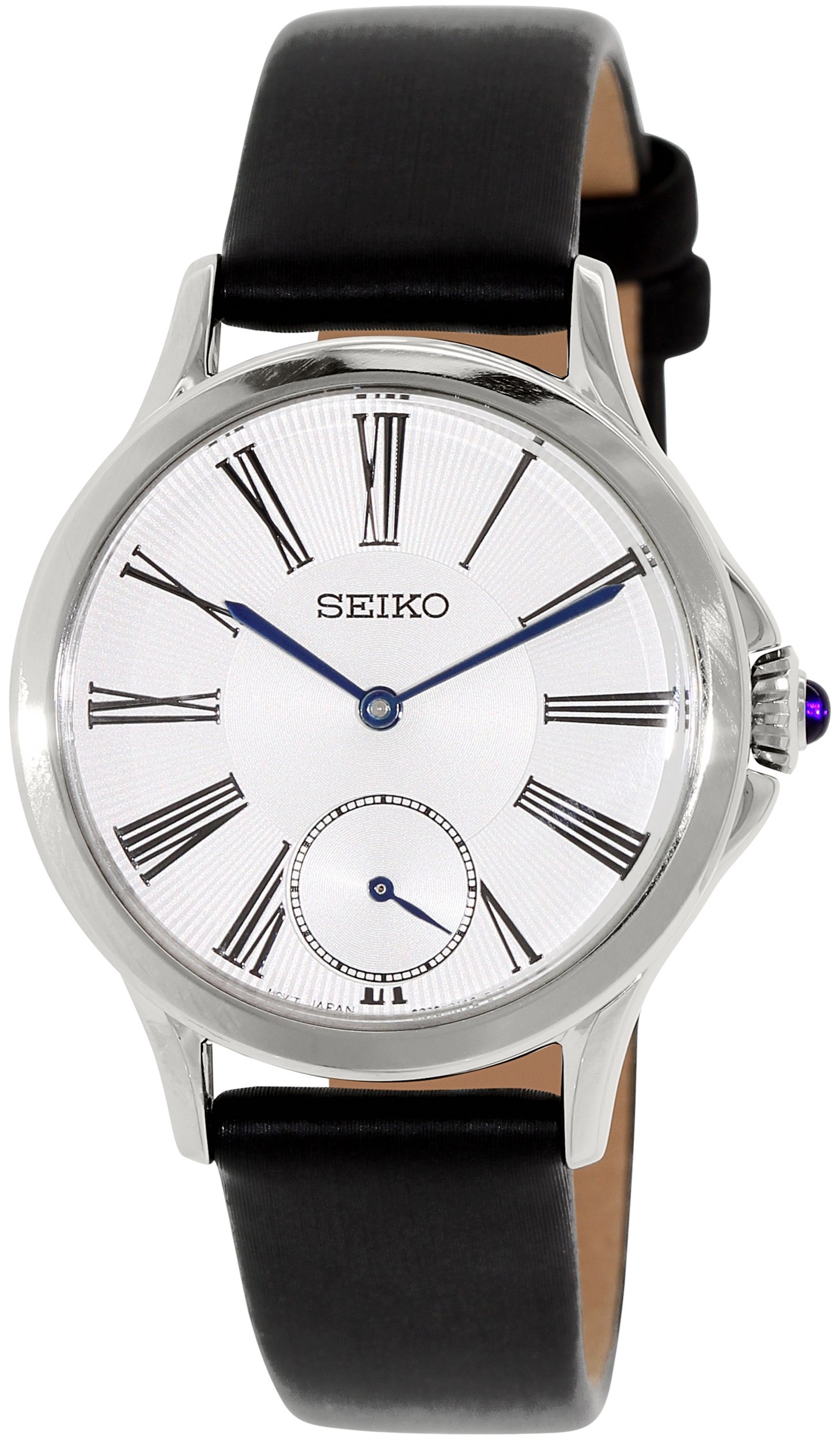 Seiko Women's SRKZ57P2 Black Leather Strap White Dial Analog Quartz Watch - Elegant Dress Watch for Business, Office & Formal Occasions