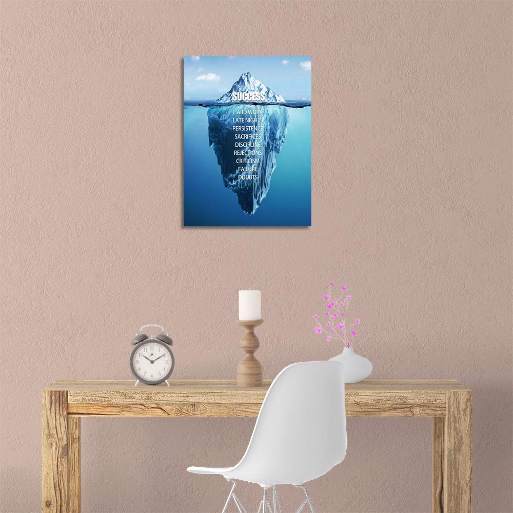 Success Wall Art Motivational Entrepreneur Quotes Canvas Painting - Iceberg Inspirational Office Decor, Living Room & Gym Wall Decor - 18x24 Inches Framed Modern Art Print for Home & Workspace Motivation