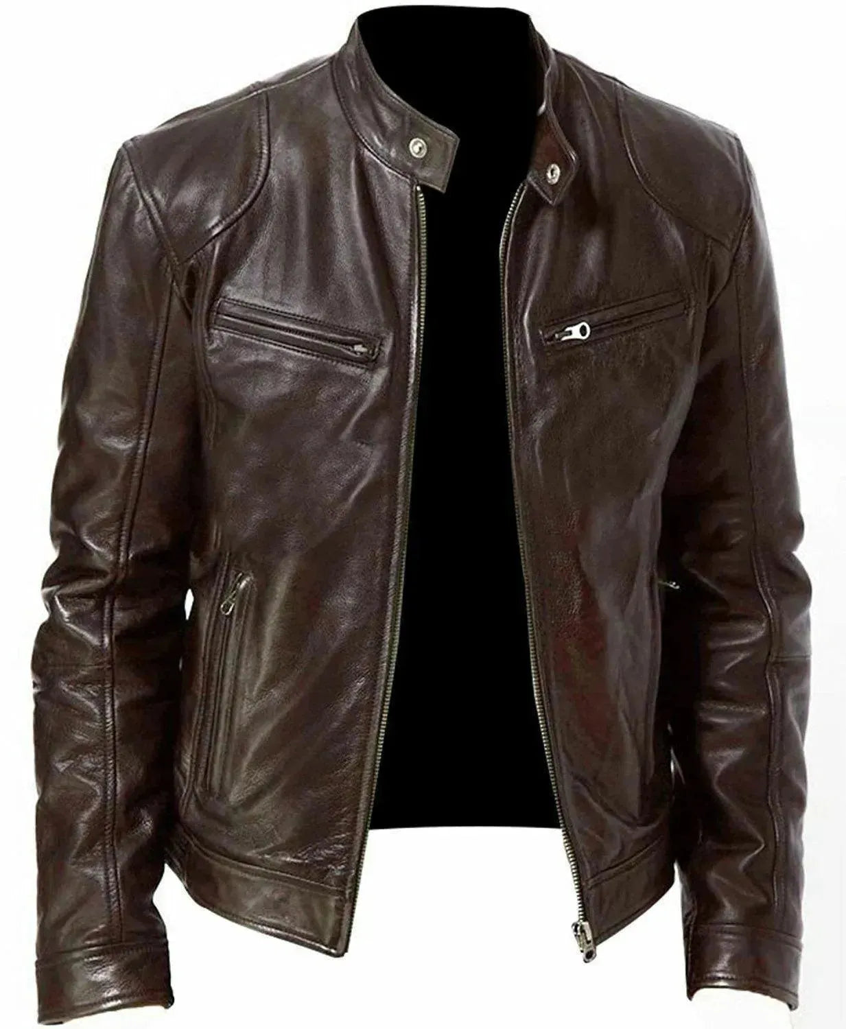 Slim Fit Men's Leather Jacket - Premium Genuine Leather Motorcycle Biker Jacket for Men - Stylish & Comfortable for Casual Wear, Riding & Outdoor Activities