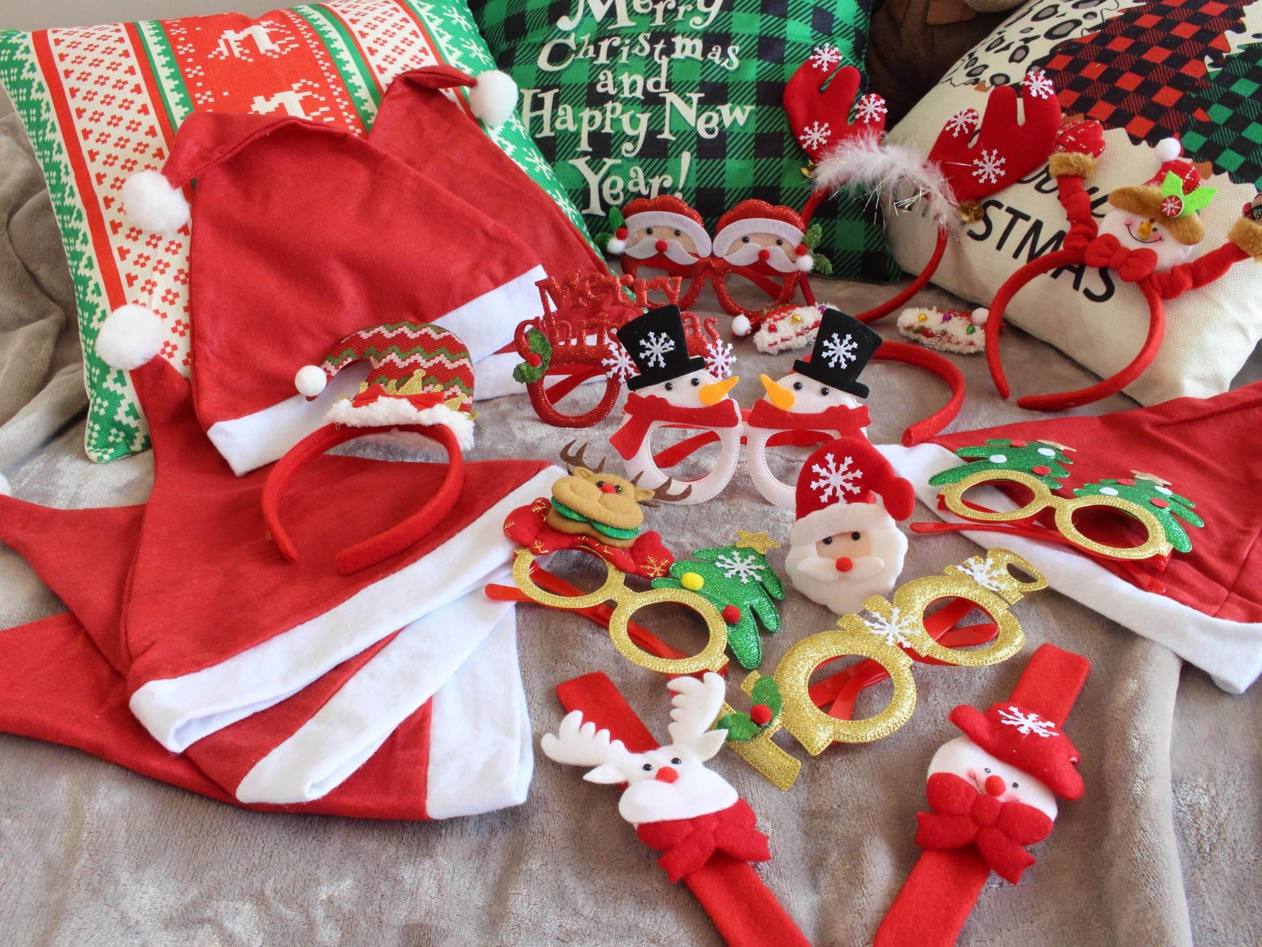 Festive Christmas Party Glasses Set - Santa Hats, Holiday Headbands & Slap Bracelets for Kids & Adults | Perfect for Xmas Celebrations, Office Parties & Family Gatherings