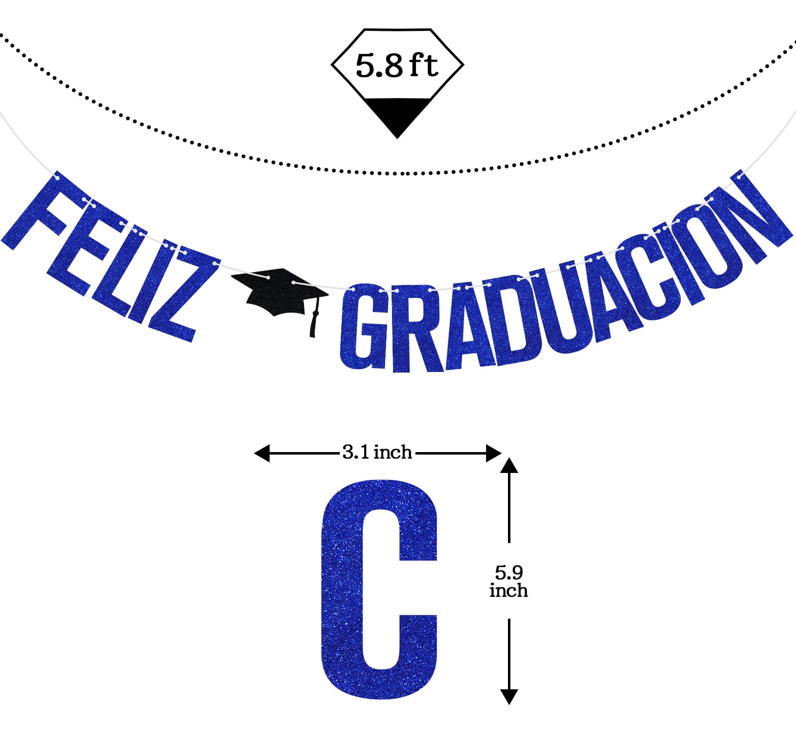 2025 Graduation Banner - Spanish Feliz Graduacion Decorations, Blue Glitter Congrats Grad Party Supplies for Class of 2025 | Perfect for Graduation Ceremonies, Parties & Photo Backdrops