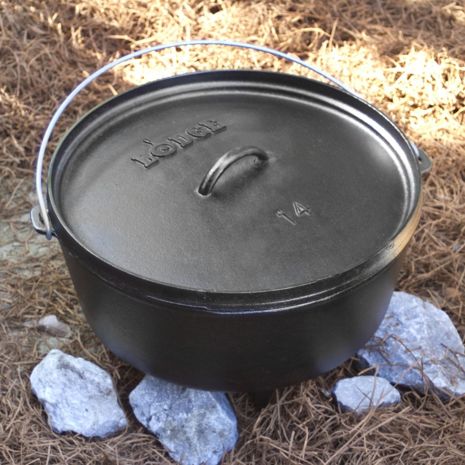Lodge 10 Quart Pre-Seasoned Cast Iron Dutch Oven with Lid - Heavy Duty Camping Cookware for Oven, Stove, Grill & Campfire - Perfect for Outdoor Cooking, Backpacking & BBQ - Black