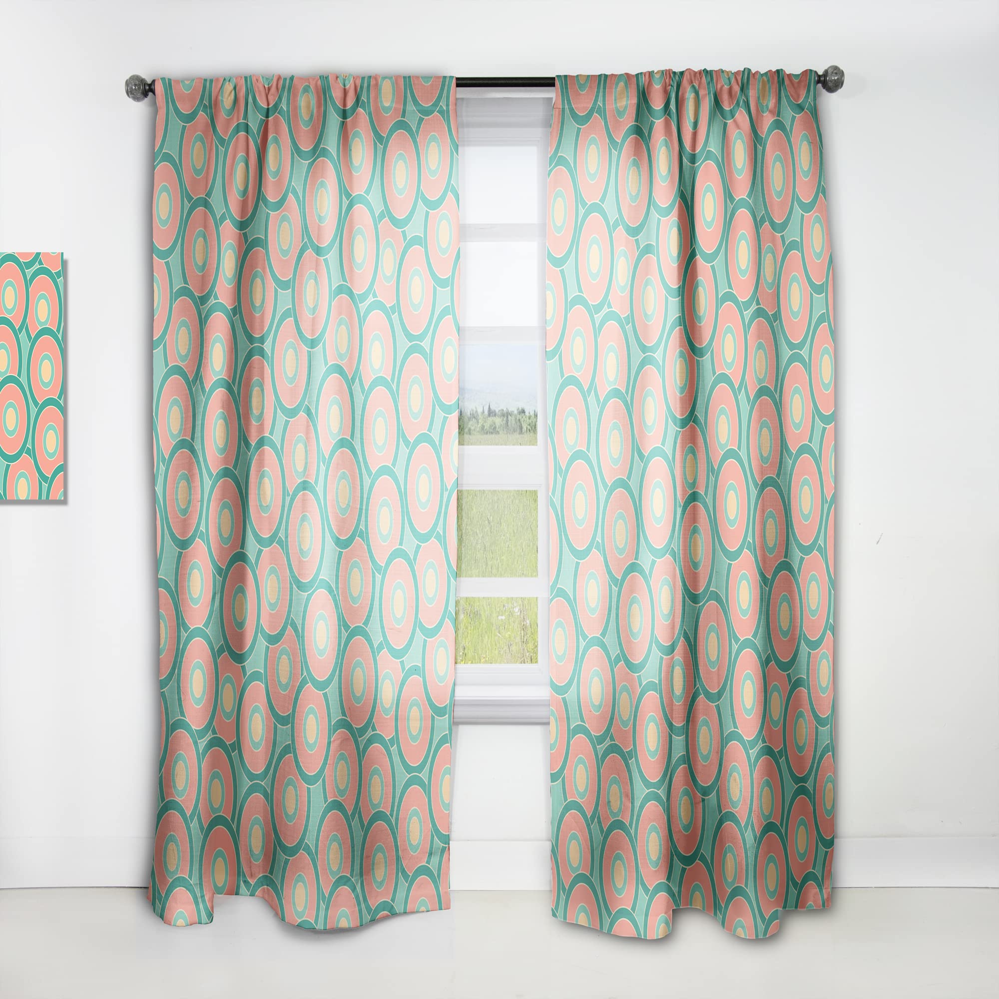 DesignQ Retro Circular Pattern VI Thermal Insulated Curtains - Single Panel 52x120 Inches - Blackout Drapes for Bedroom & Living Room - Perfect for Home Decor, Privacy & Energy Efficiency