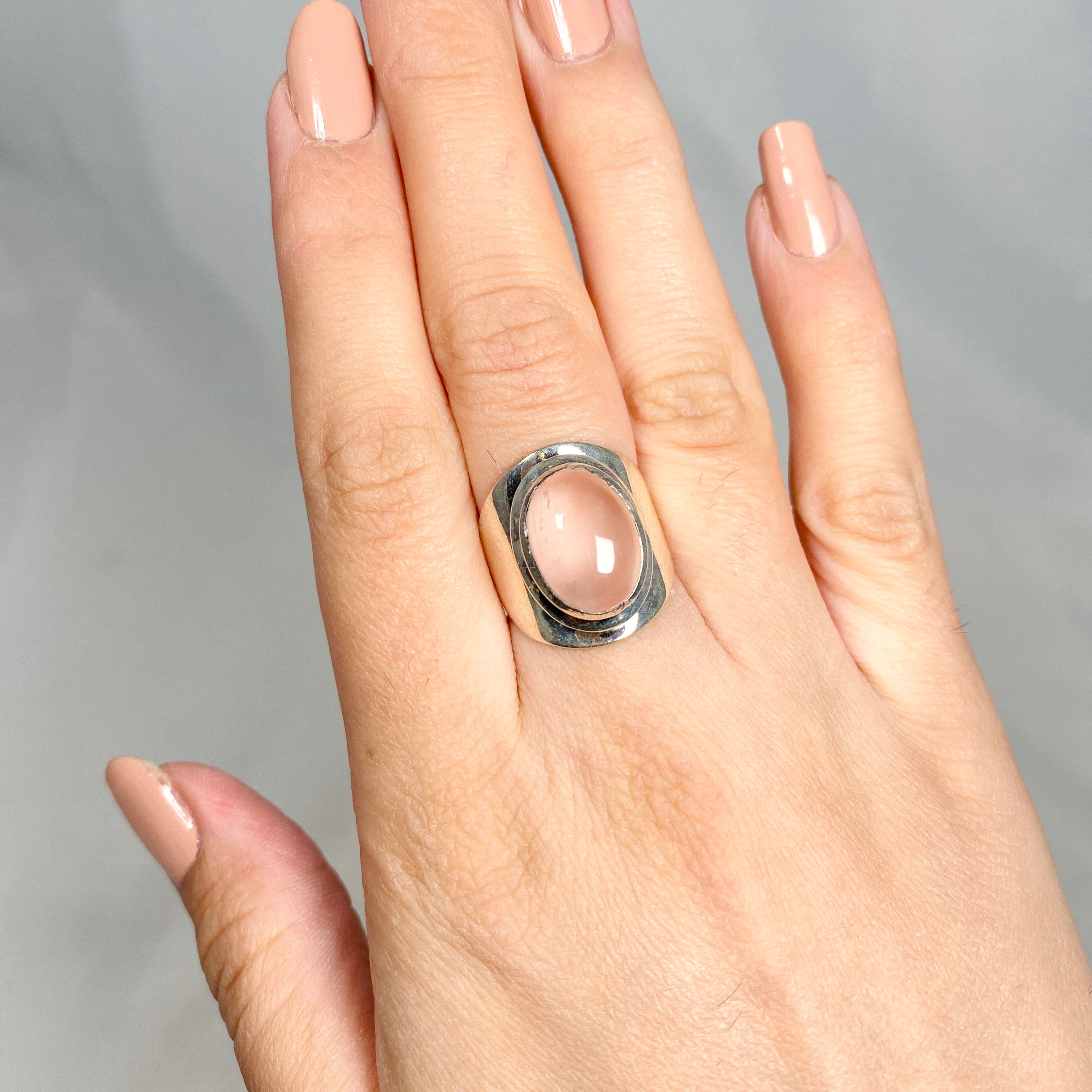 Rose Quartz Wide Band Ring R3762 RQ - Elegant Healing Crystal Jewelry for Women, Perfect for Meditation, Yoga & Spiritual Gifts