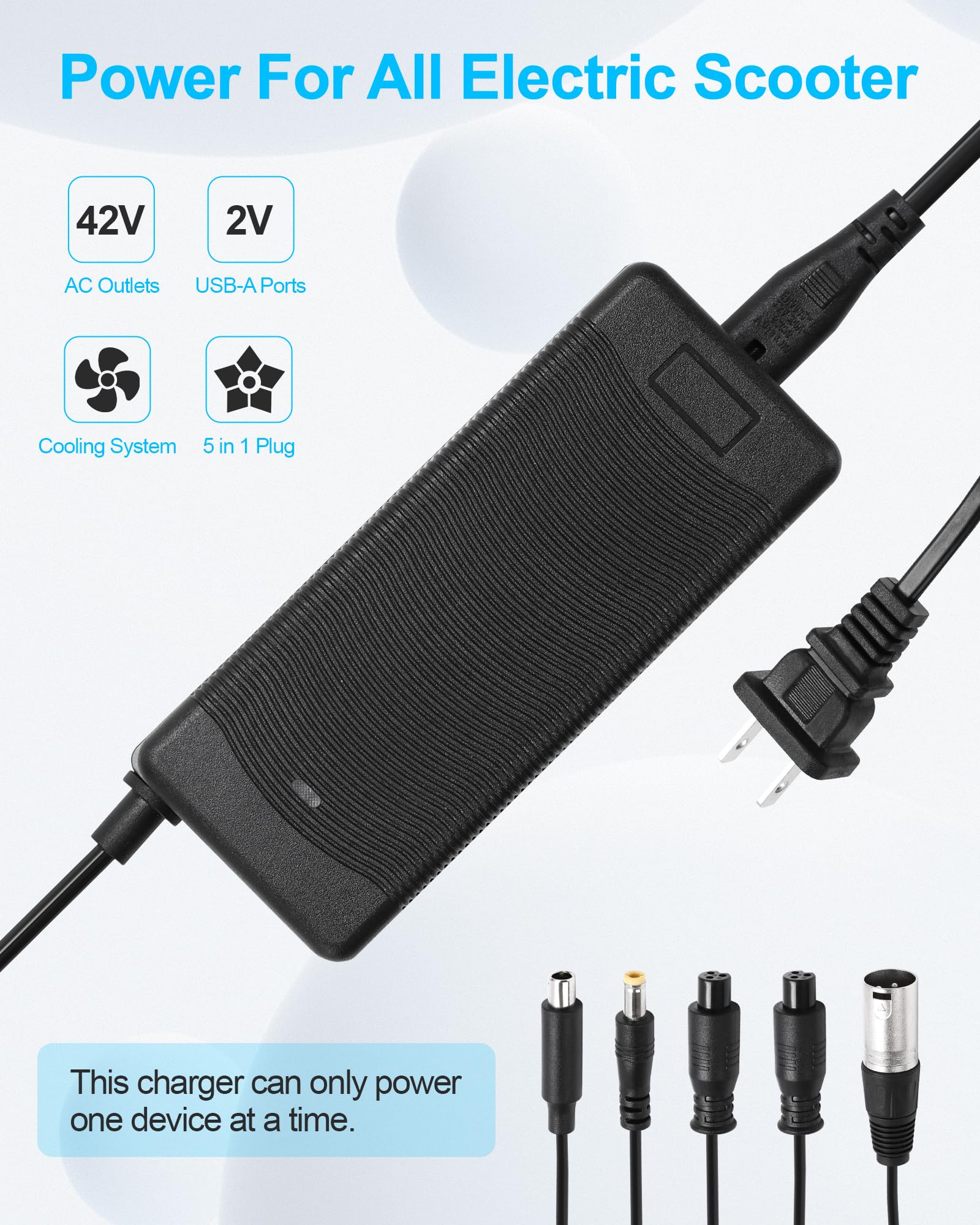 42V 2A Fast Electric Scooter Charger with Cooling System - 6 Port Universal Replacement Charger for 36V Lithium Battery - Compatible with Razor, Gotrax, Ninebot, Segway, Jetson, Hiboy - Perfect for Commuting, Campus Use & Urban Mobility