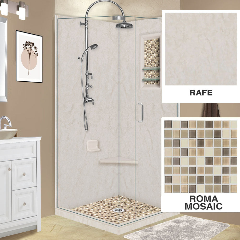 Rafe Marble Roma Mosaic Corner Shower Kit - Waterproof Bathroom Tile Set for Modern Home & Luxury Spa Renovation | Perfect for Small Bathrooms, Walk-in Showers & Wet Rooms