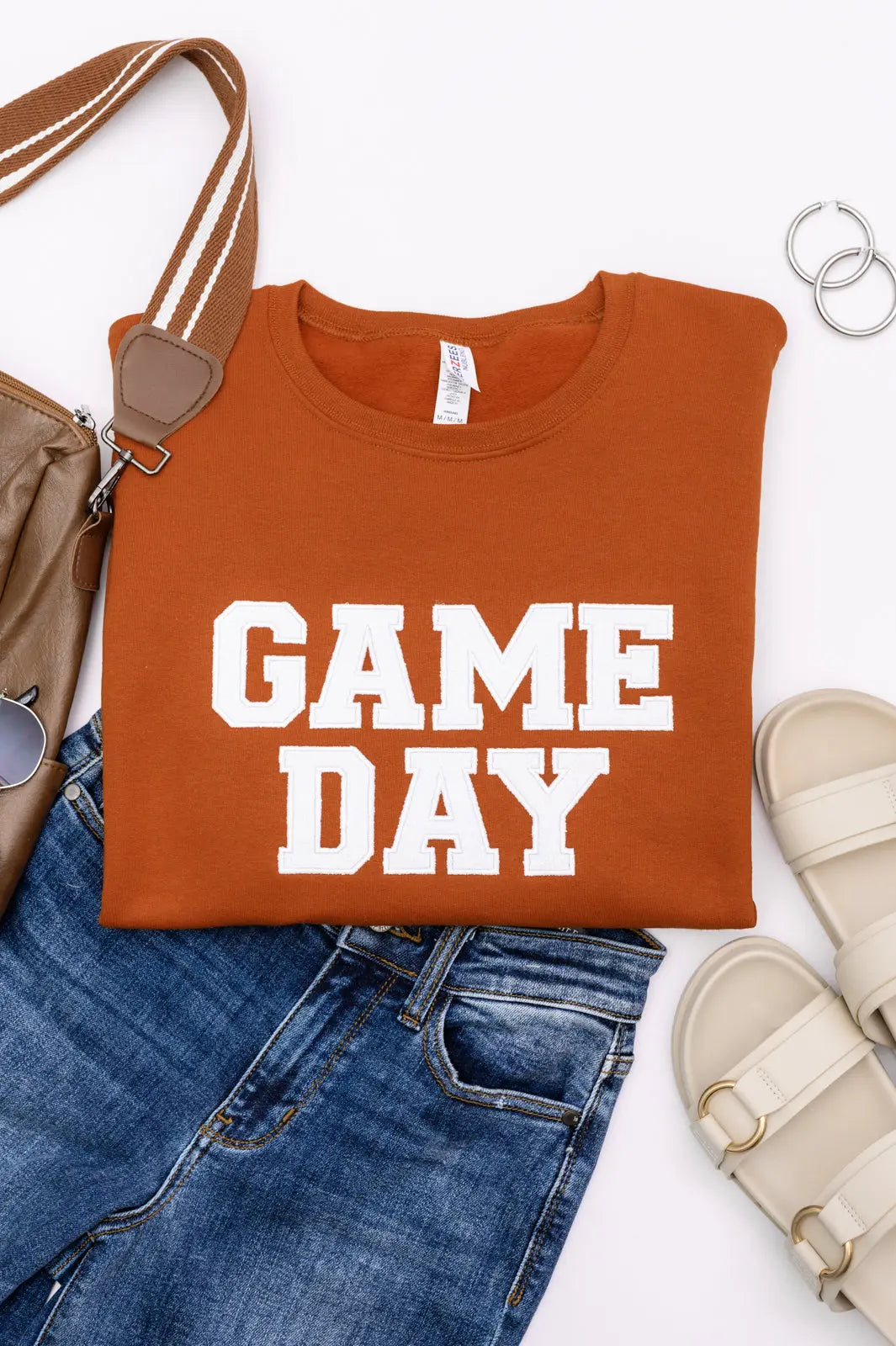 PREORDER: Embroidered Glitter Game Day Sweatshirt - Burnt Orange & White | Perfect for Football Tailgates, College Parties & Sports Fan Apparel