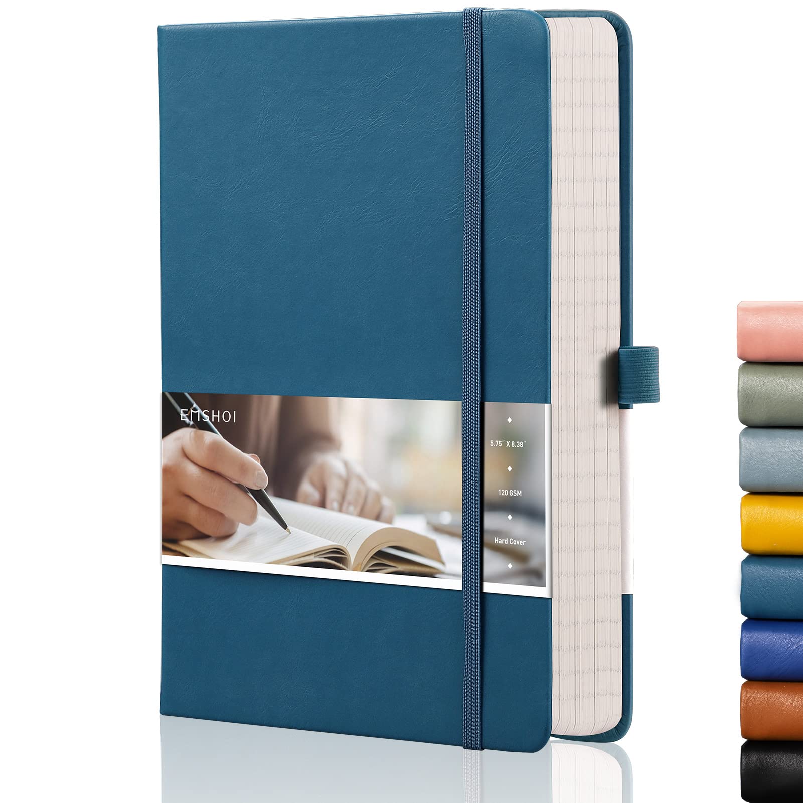 EMSHOI Premium Leather Journal Notebook - 120gsm Thick Paper, 256 Numbered Pages, A5 Hardcover with Sticky Notes | College Ruled Writing Notebook for Women & Men | Perfect for Work, School, Journaling & Note Taking | 5.75