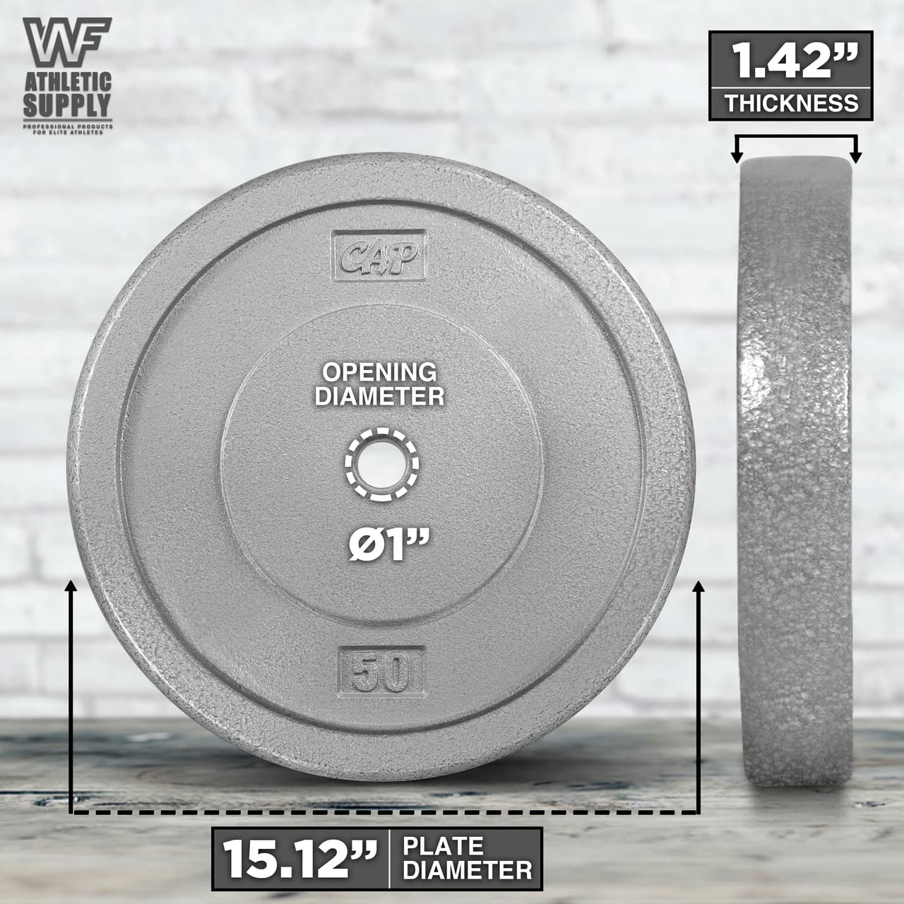 CAPHAUS Grey Standard Solid Cast Iron Weight Plates - 1-inch Center Hole for Barbells & Dumbbells - 1.25LB to 50LB Options (1.25/2.5/5/7.5/10/12.5/25/50LB) - Perfect for Home Gym, Strength Training & Weightlifting Workouts