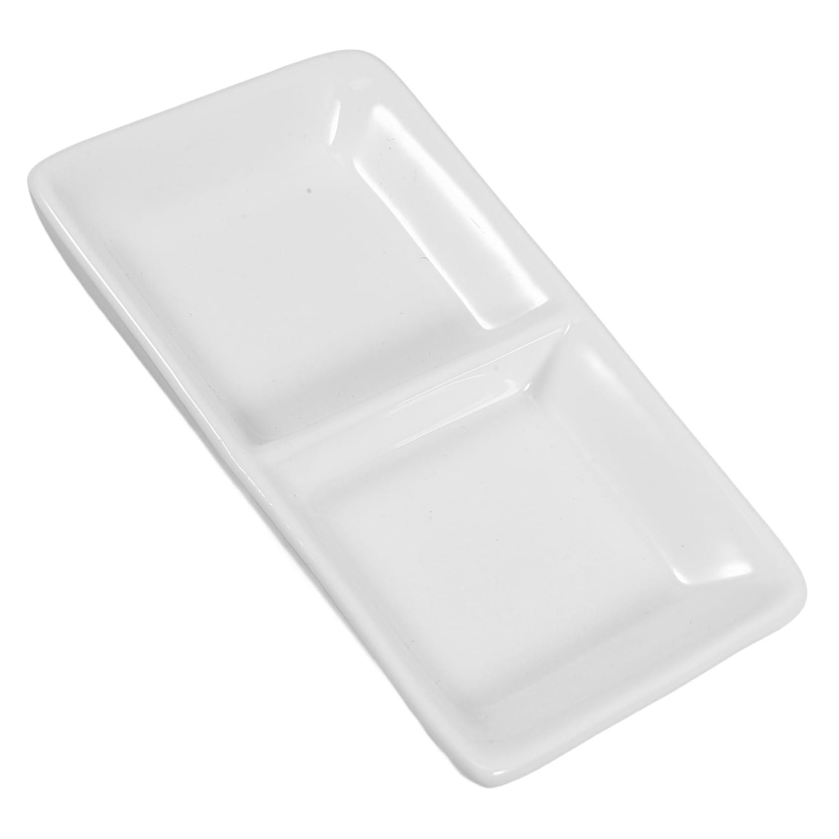 Cabilock 2-Compartment Porcelain Dipping Sauce Bowls - Mini Divided Condiment Dishes for Sushi, Dumplings & Appetizers - White Ceramic Tasting Saucers for Parties & Dining