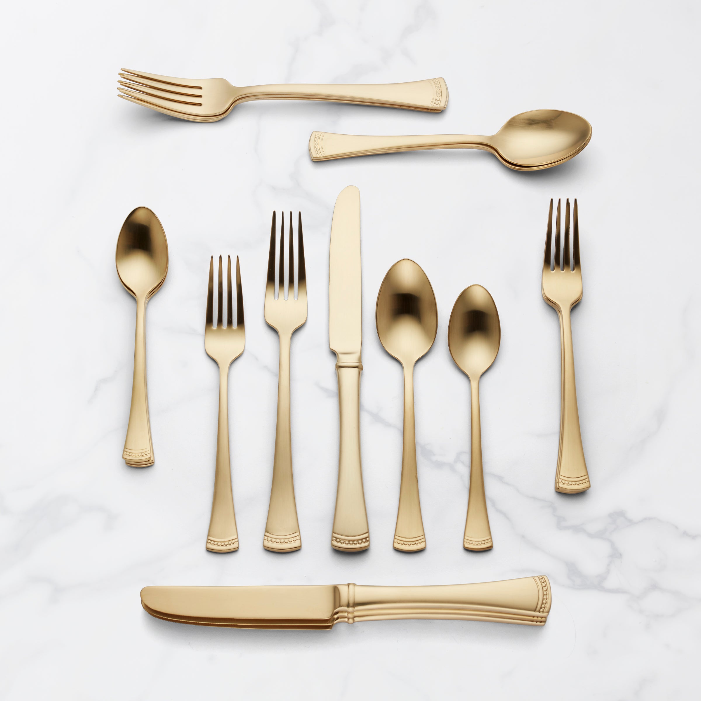 Portola Gold Satin 20-Piece Flatware Set - Elegant Stainless Steel Cutlery for Dining, Weddings & Special Occasions