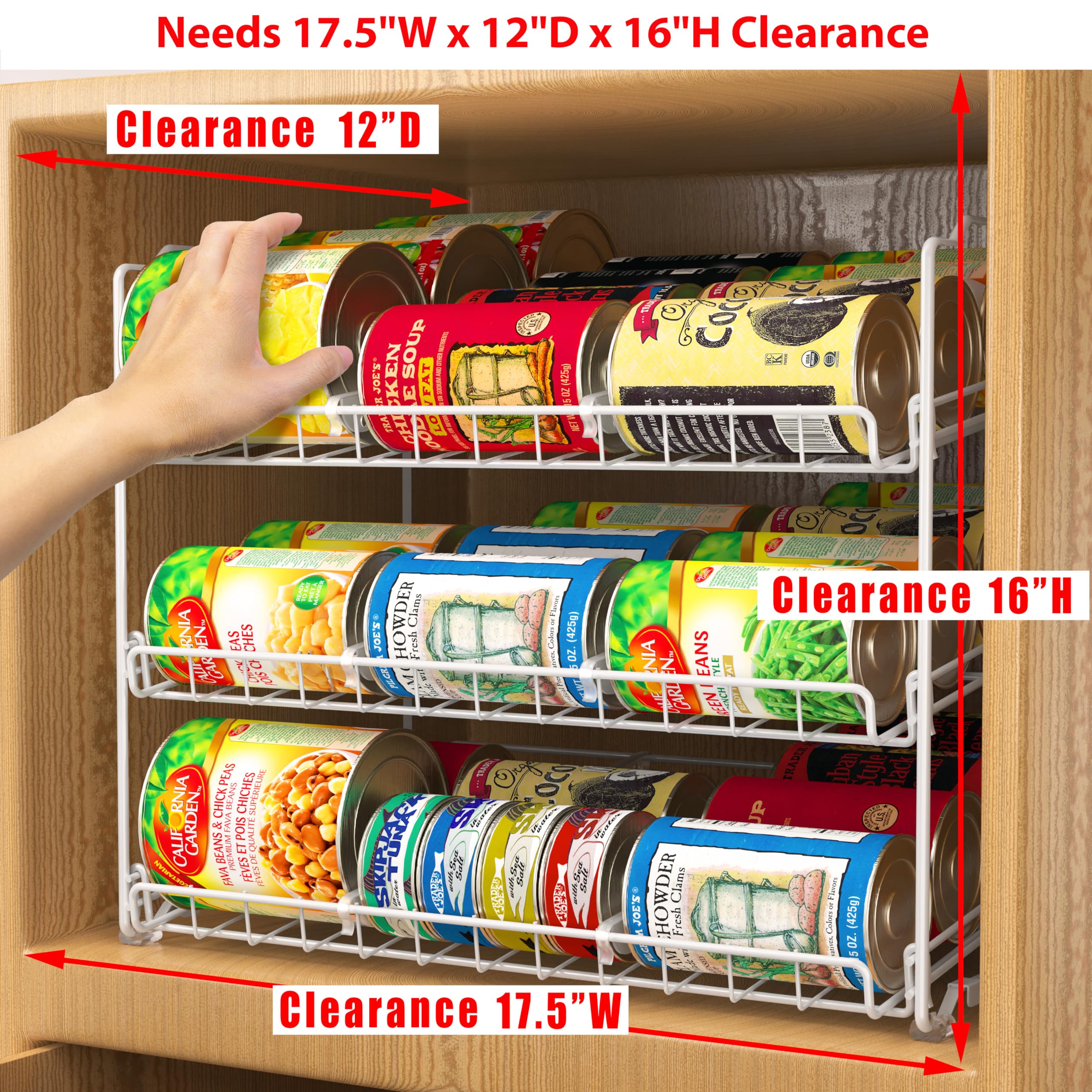 Stackable Can Rack Organizer for Pantry Storage - Space Saving Kitchen Cabinet Organizer for Canned Food, Spices & Groceries - Perfect for Home, Restaurant & Office Pantry Organization (White)